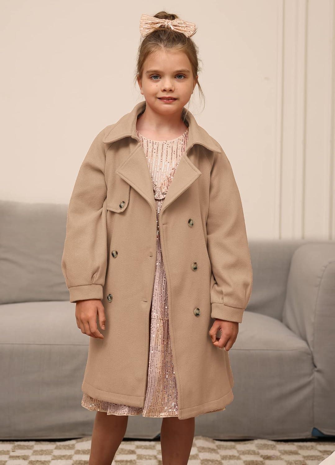 imageGRACE KARIN Girls Dress Coat Lapel Wool Blend Long Winter Jackets with Pockets Belt 614YCamel