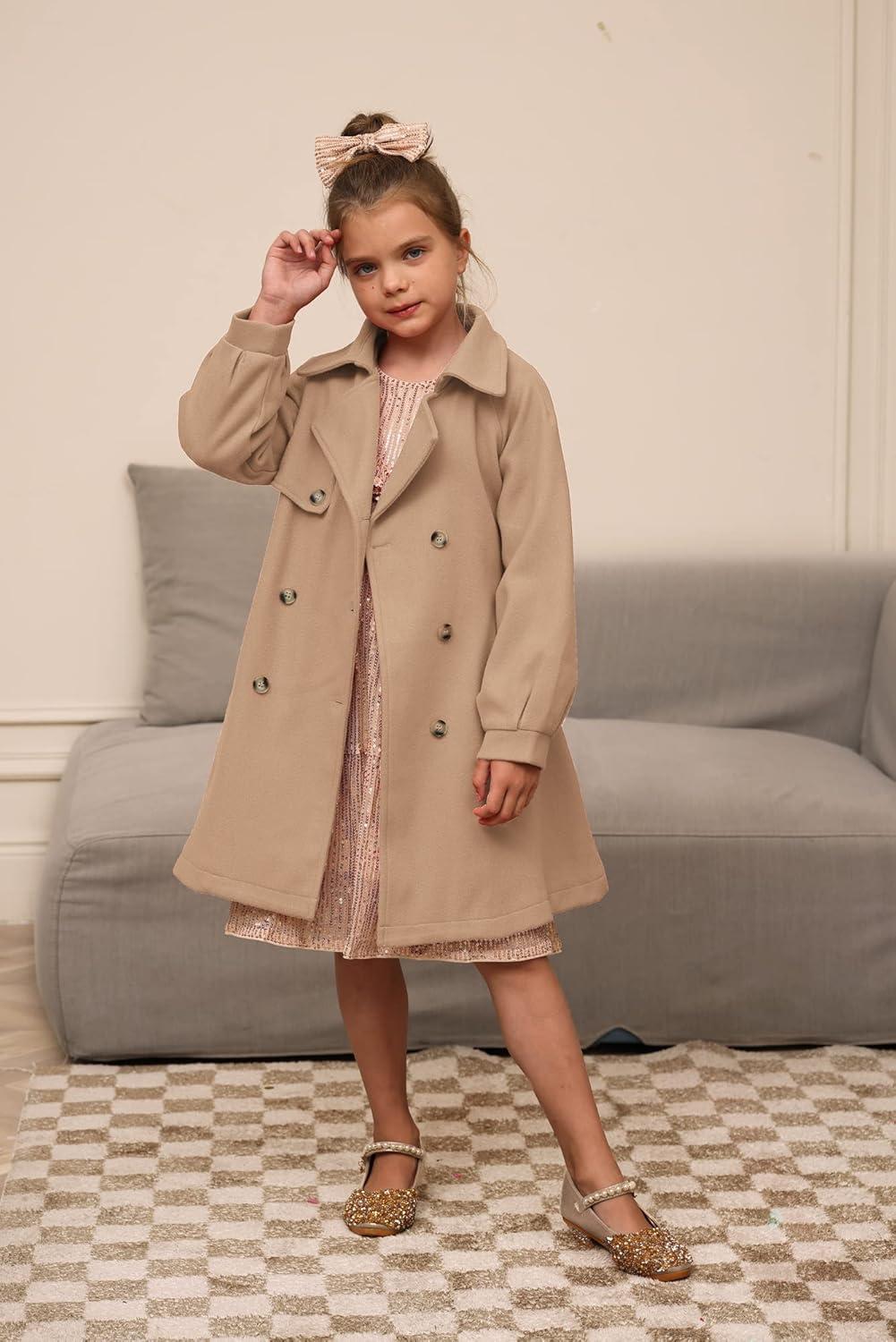 imageGRACE KARIN Girls Dress Coat Lapel Wool Blend Long Winter Jackets with Pockets Belt 614YCamel