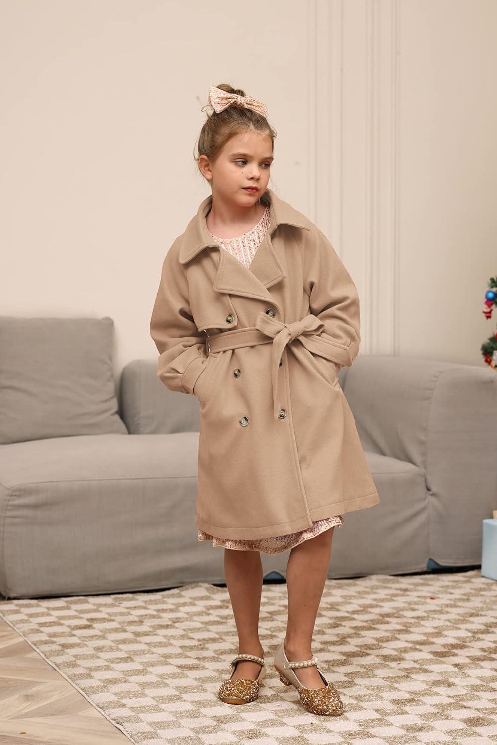 imageGRACE KARIN Girls Dress Coat Lapel Wool Blend Long Winter Jackets with Pockets Belt 614YCamel