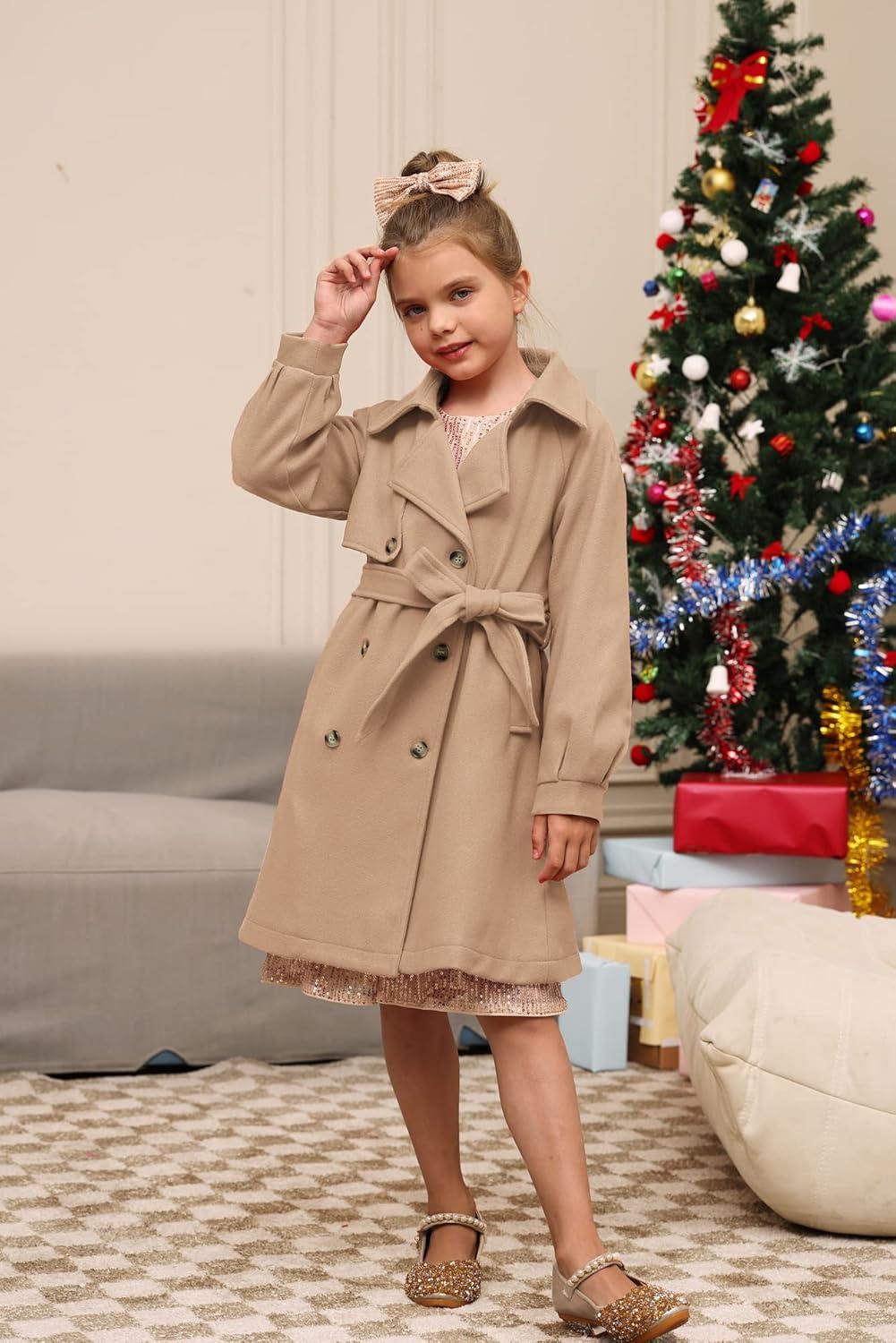imageGRACE KARIN Girls Dress Coat Lapel Wool Blend Long Winter Jackets with Pockets Belt 614YCamel