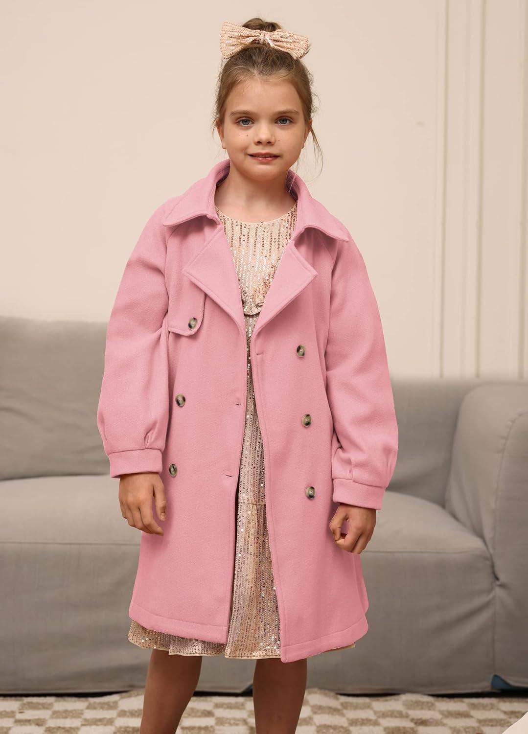 imageGRACE KARIN Girls Dress Coat Lapel Wool Blend Long Winter Jackets with Pockets Belt 614YPink