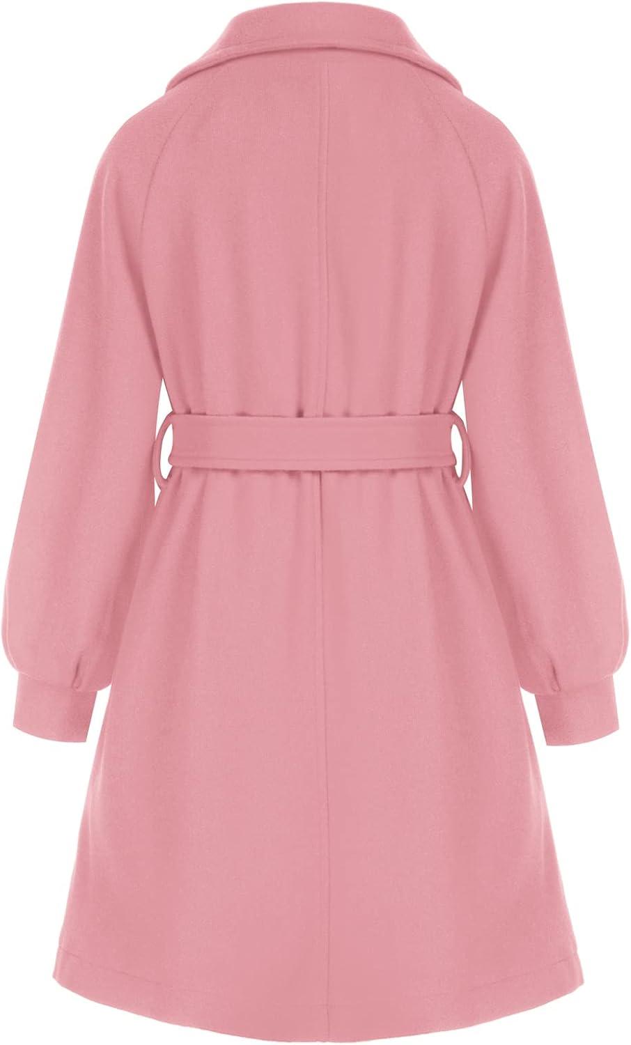 imageGRACE KARIN Girls Dress Coat Lapel Wool Blend Long Winter Jackets with Pockets Belt 614YPink