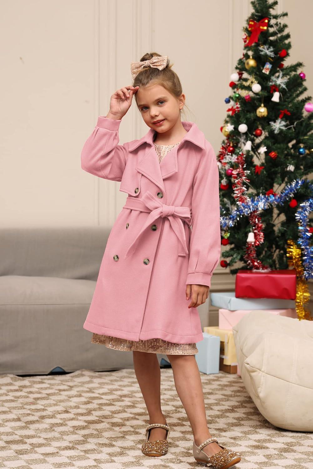 imageGRACE KARIN Girls Dress Coat Lapel Wool Blend Long Winter Jackets with Pockets Belt 614YPink