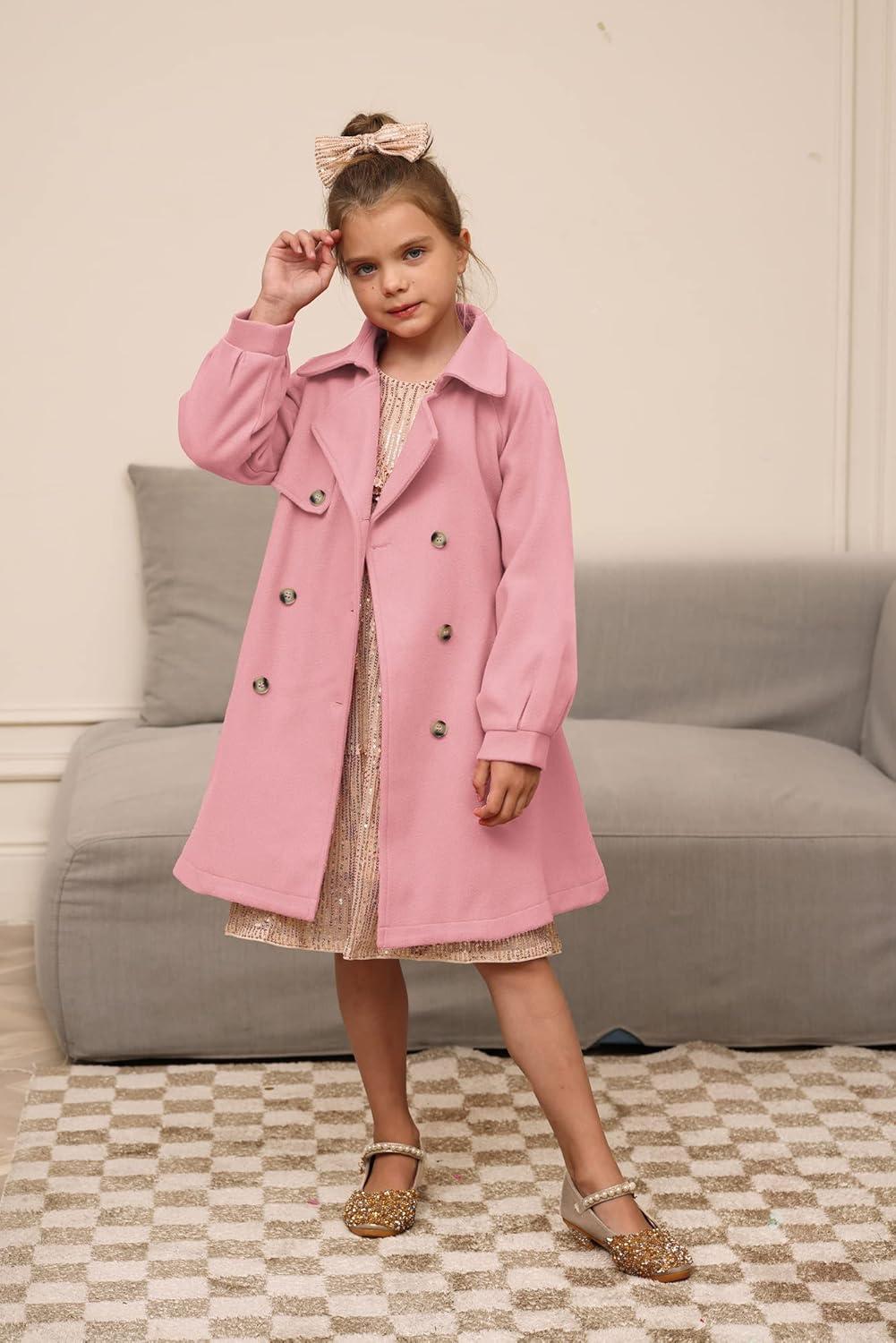 imageGRACE KARIN Girls Dress Coat Lapel Wool Blend Long Winter Jackets with Pockets Belt 614YPink
