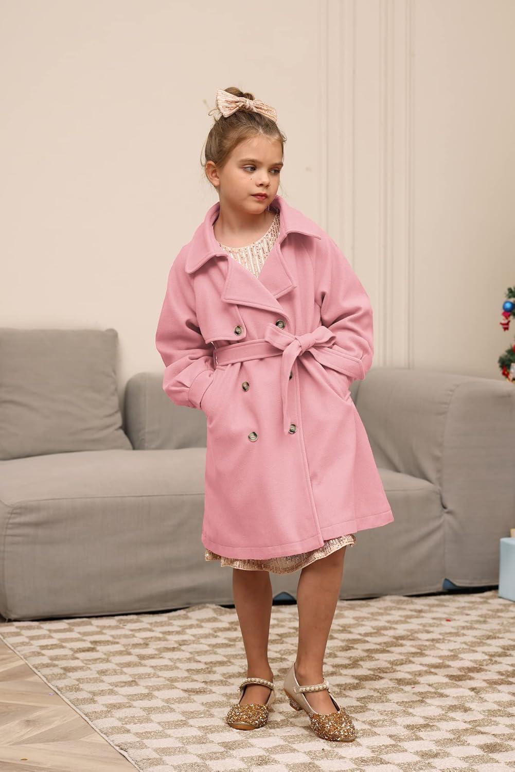 imageGRACE KARIN Girls Dress Coat Lapel Wool Blend Long Winter Jackets with Pockets Belt 614YPink