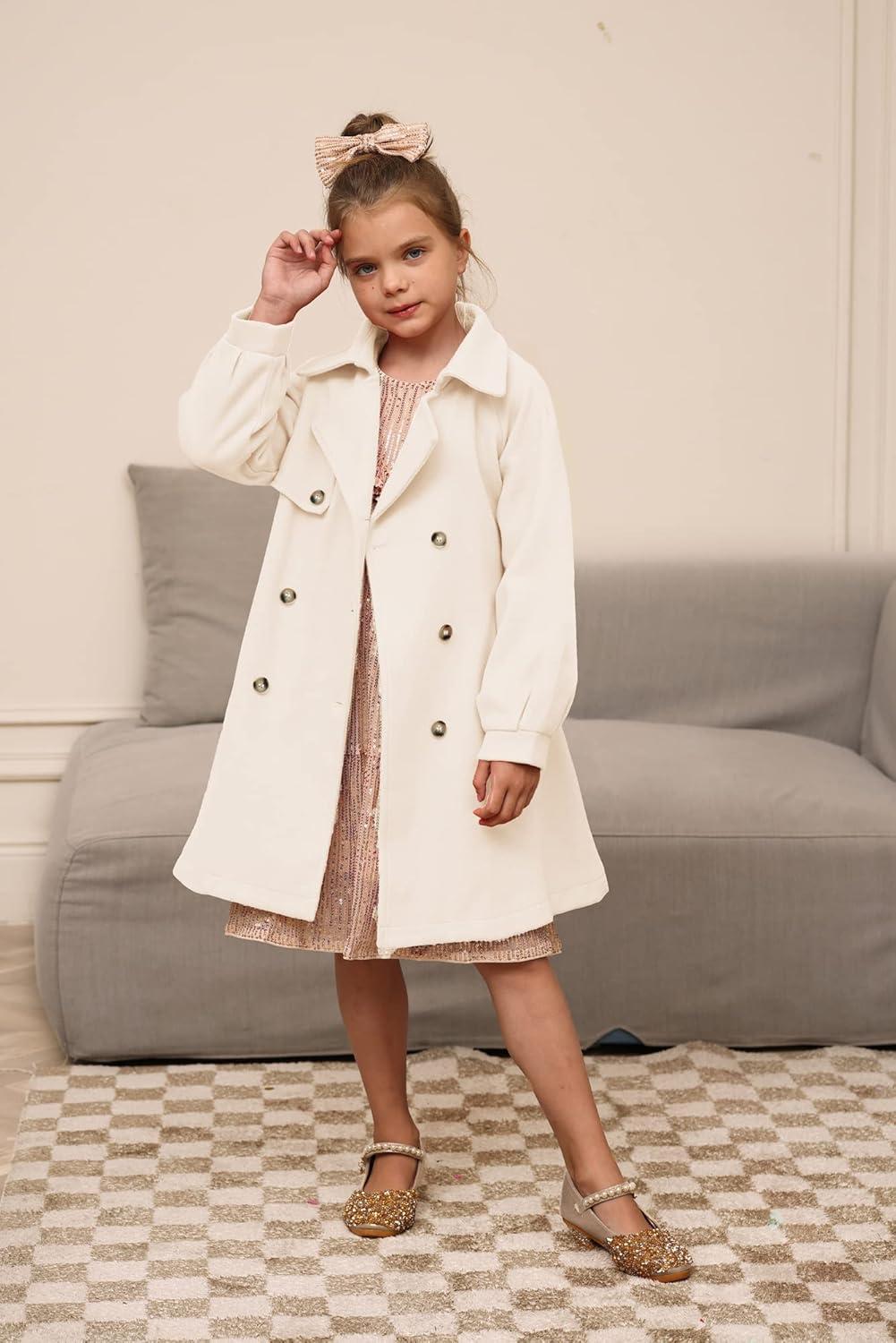 imageGRACE KARIN Girls Dress Coat Lapel Wool Blend Long Winter Jackets with Pockets Belt 614YWhite