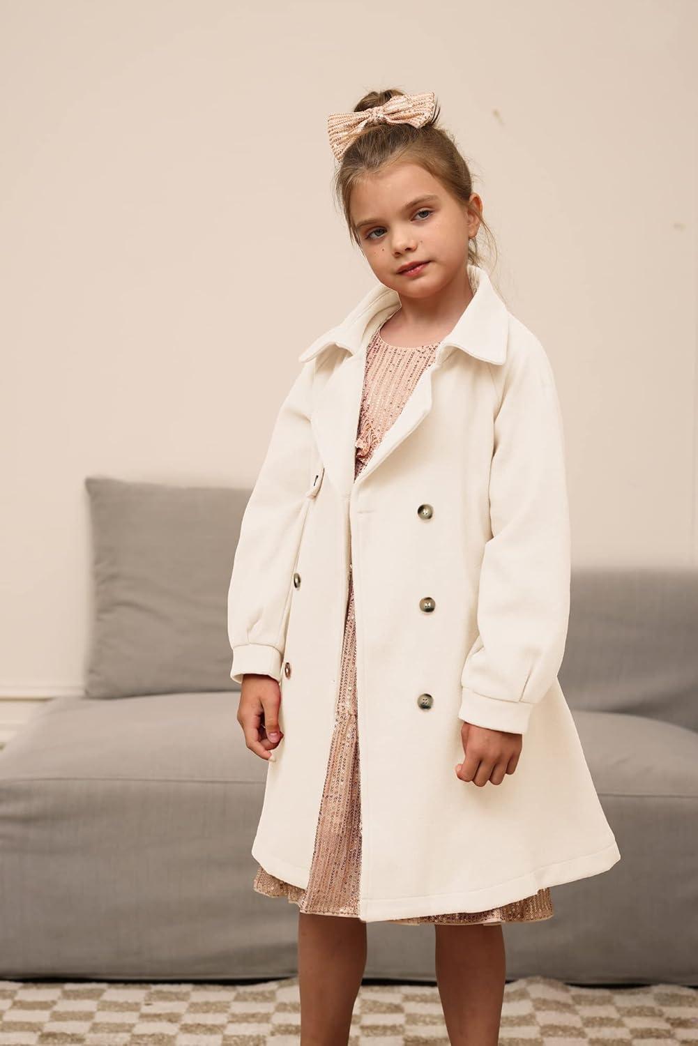 imageGRACE KARIN Girls Dress Coat Lapel Wool Blend Long Winter Jackets with Pockets Belt 614YWhite