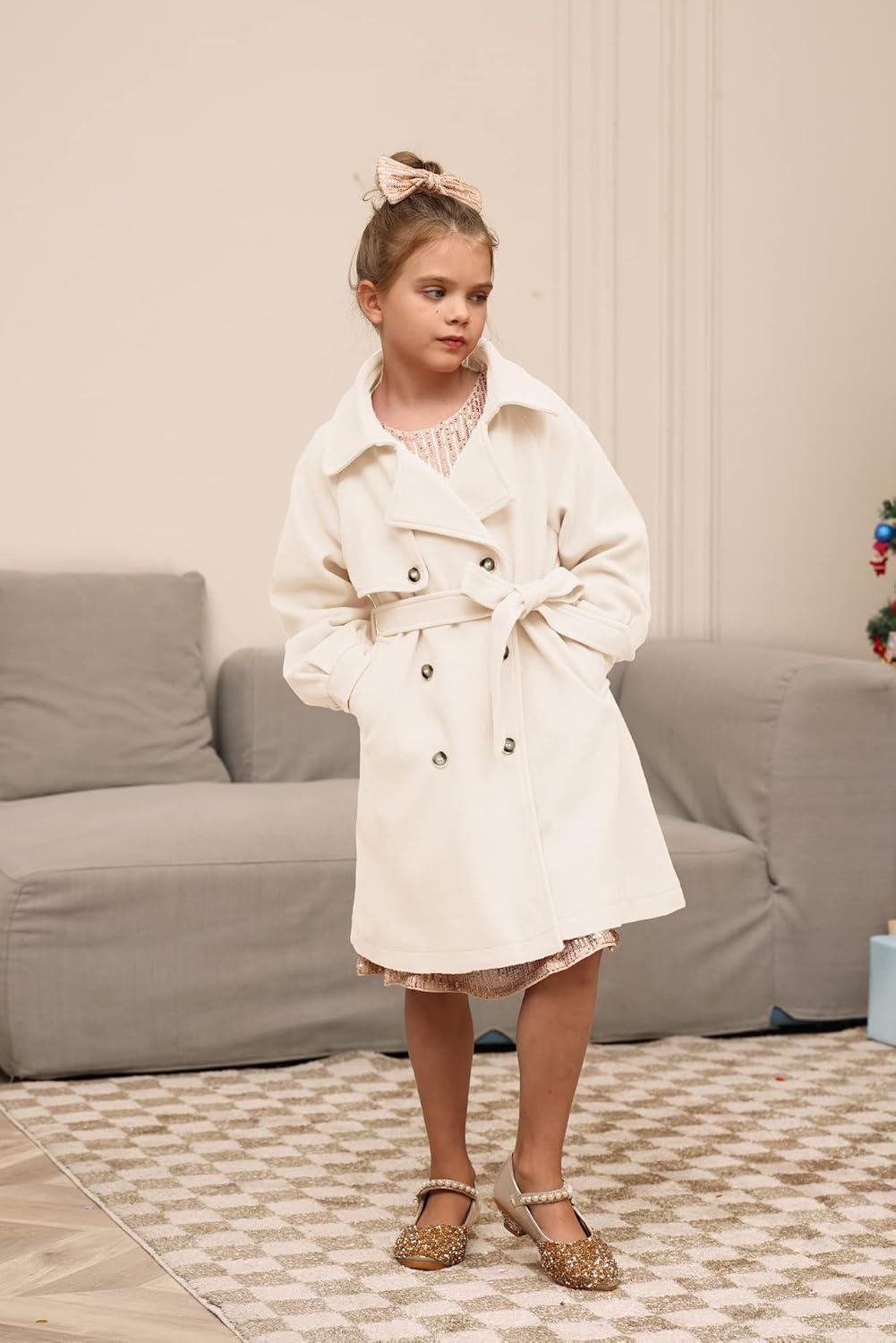 imageGRACE KARIN Girls Dress Coat Lapel Wool Blend Long Winter Jackets with Pockets Belt 614YWhite