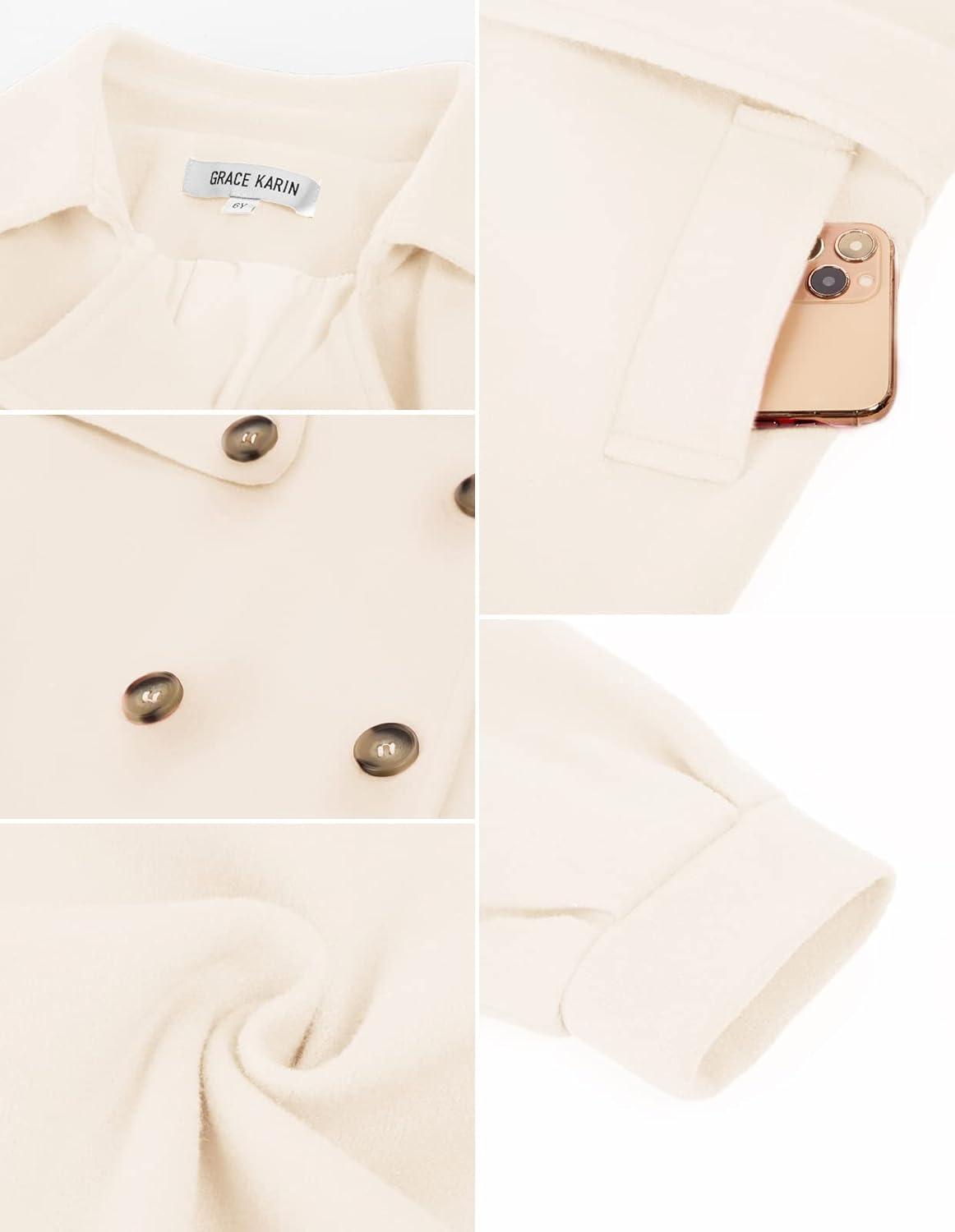 imageGRACE KARIN Girls Dress Coat Lapel Wool Blend Long Winter Jackets with Pockets Belt 614YWhite