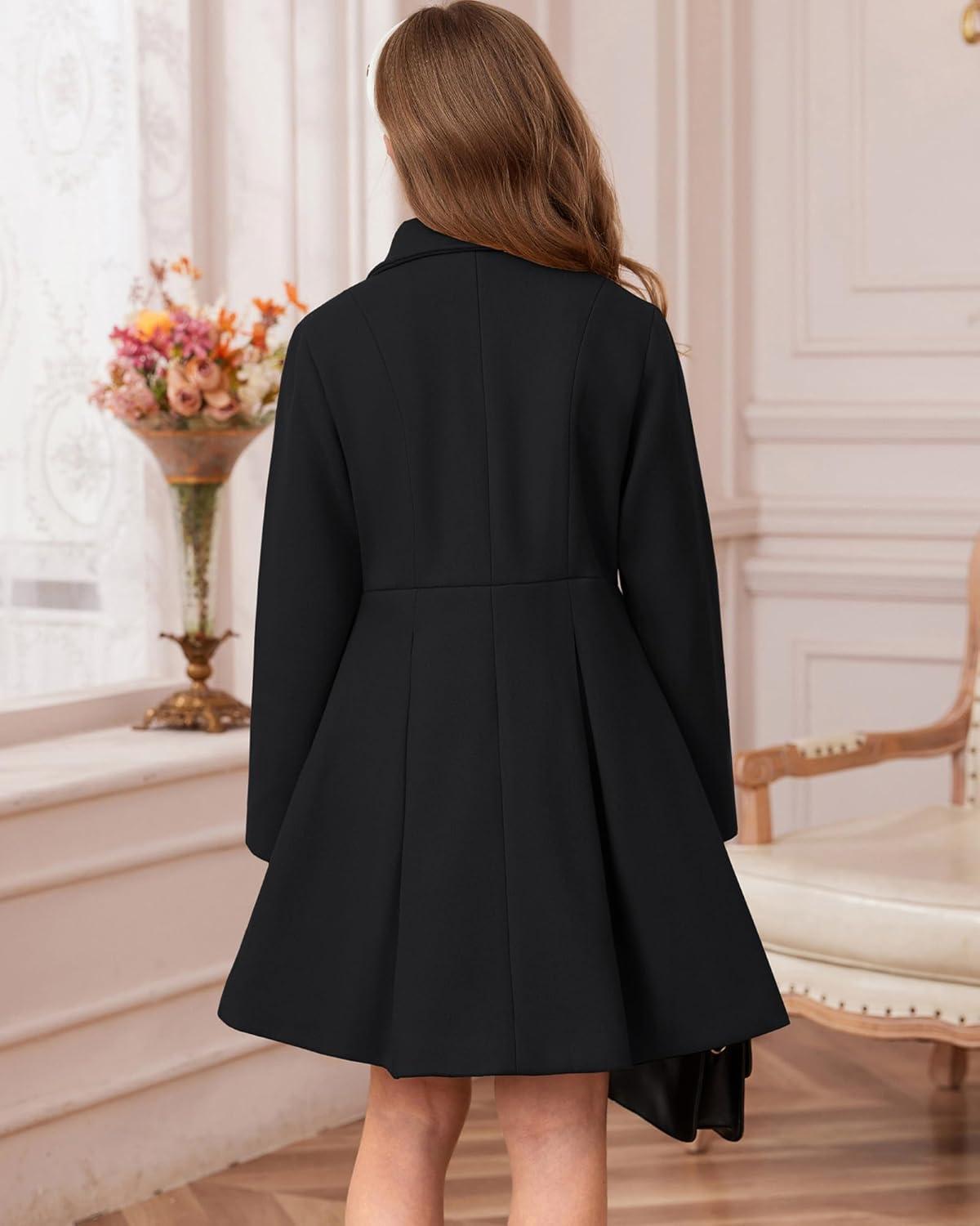 imageGRACE KARIN Girls Dress Coat Wool Peacoat with Lapel Pockets Winter Warm Long Jacket for Kids Size 614Black