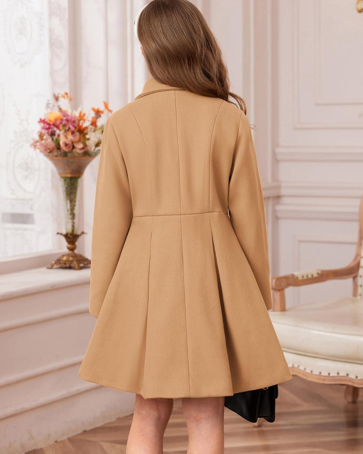 imageGRACE KARIN Girls Dress Coat Wool Peacoat with Lapel Pockets Winter Warm Long Jacket for Kids Size 614Khaki