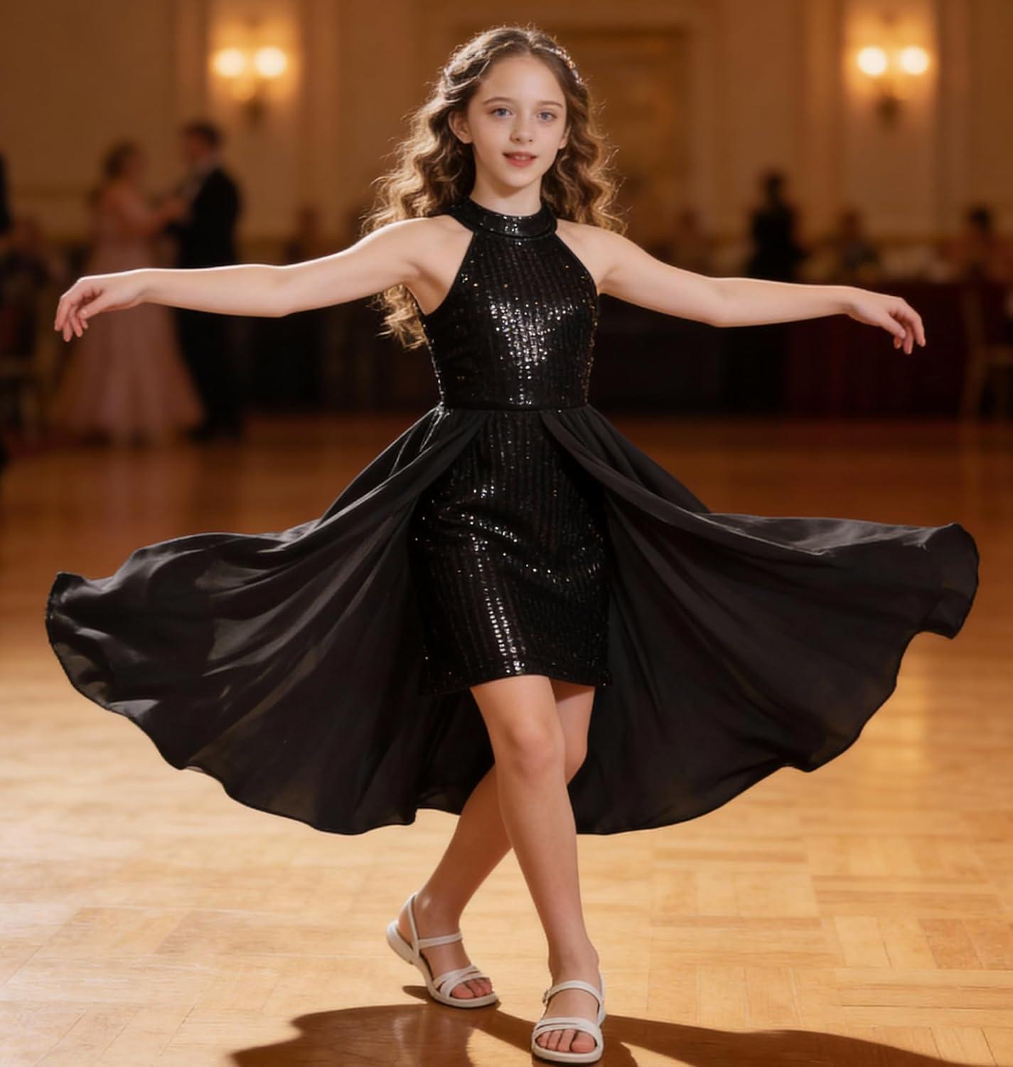 imageGRACE KARIN Girls Halter Neck Sequin Dress 614Y Kids Fancy Formal Party Christmas Sparkly Pageant Birthday DressesBlack