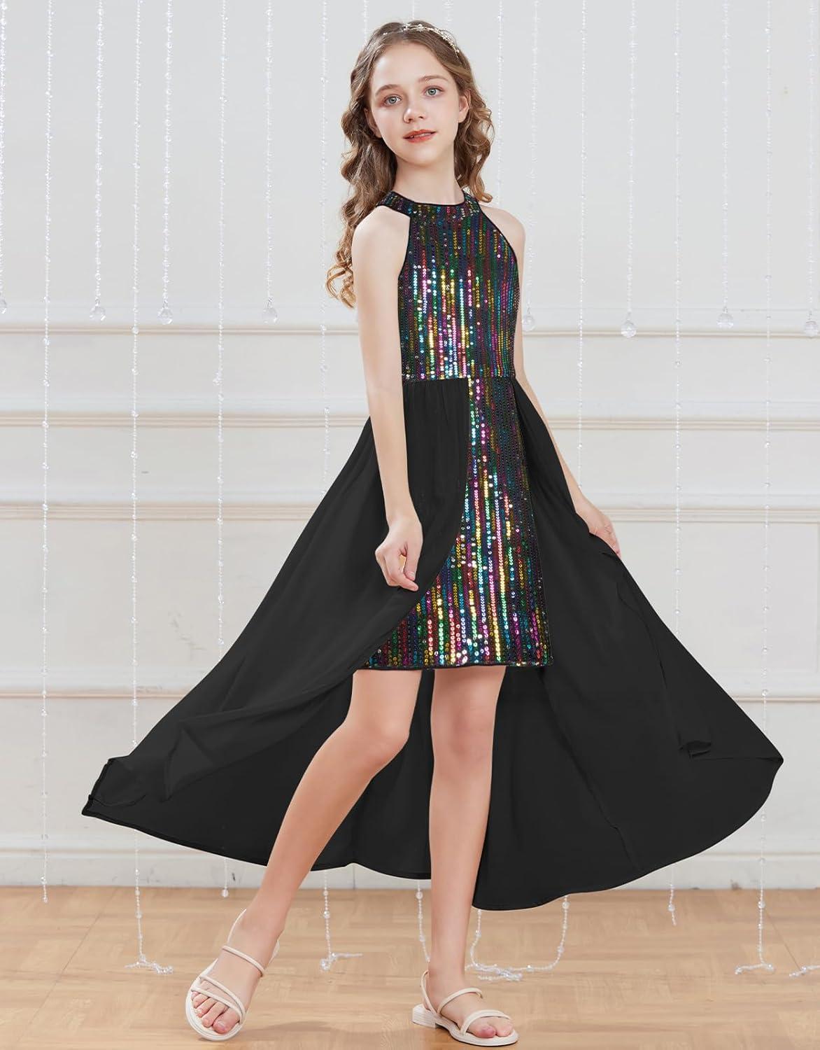 imageGRACE KARIN Girls Halter Neck Sequin Dress 614Y Kids Fancy Formal Party Christmas Sparkly Pageant Birthday DressesBlack Fantasy Color