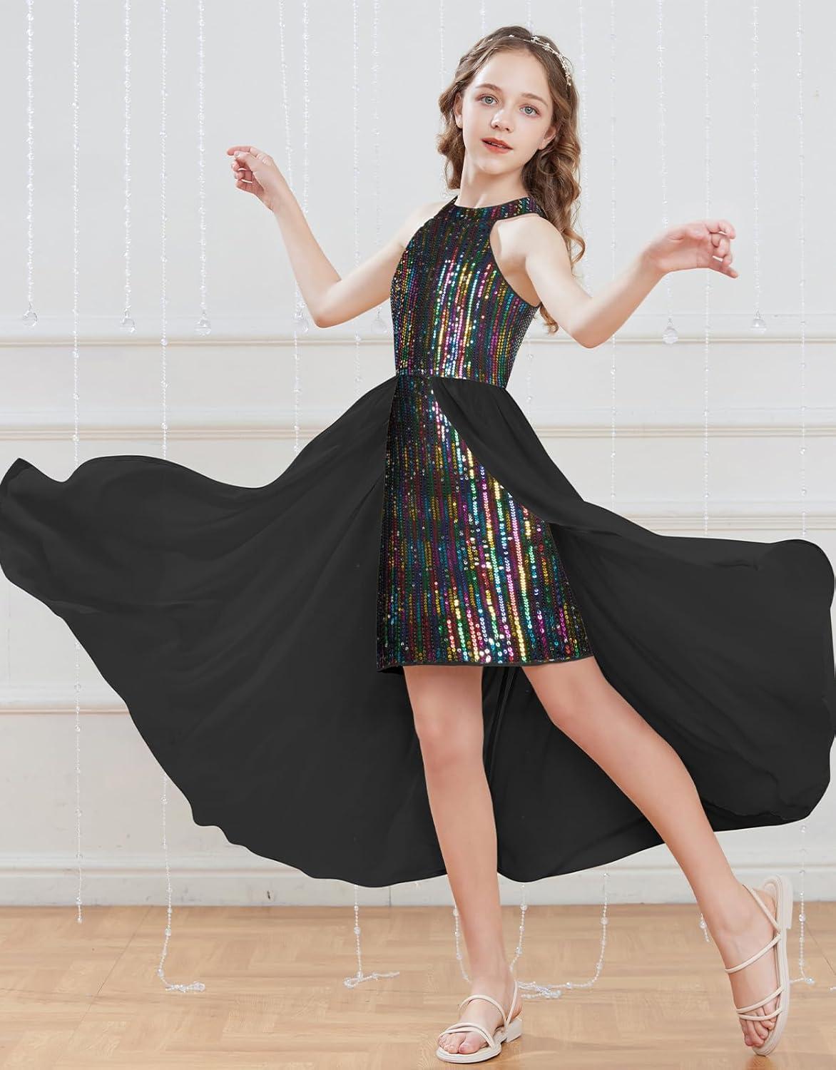 imageGRACE KARIN Girls Halter Neck Sequin Dress 614Y Kids Fancy Formal Party Christmas Sparkly Pageant Birthday DressesBlack Fantasy Color