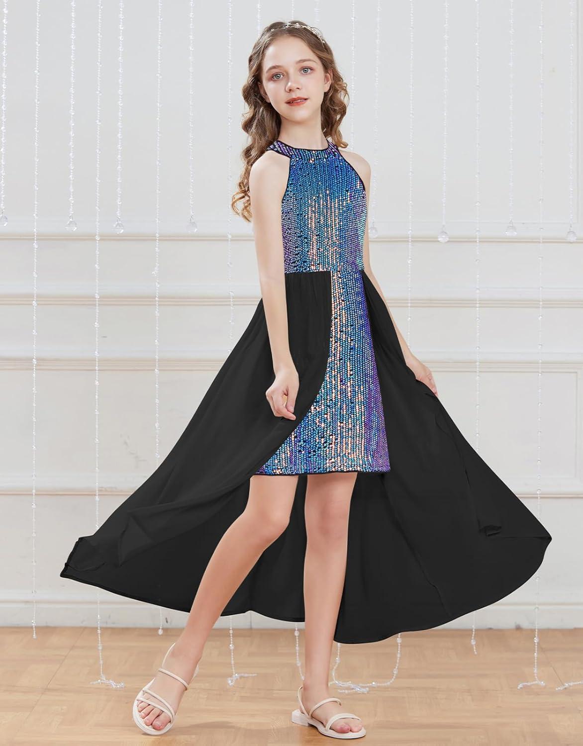 imageGRACE KARIN Girls Halter Neck Sequin Dress 614Y Kids Fancy Formal Party Christmas Sparkly Pageant Birthday DressesBlack Fantasy Purple