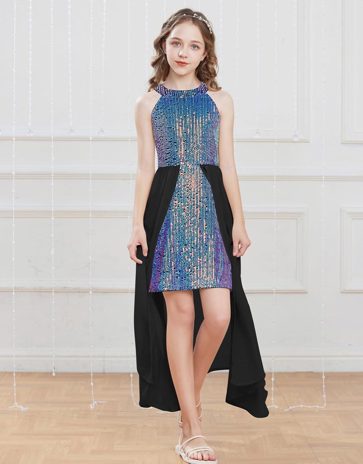 imageGRACE KARIN Girls Halter Neck Sequin Dress 614Y Kids Fancy Formal Party Christmas Sparkly Pageant Birthday DressesBlack Fantasy Purple
