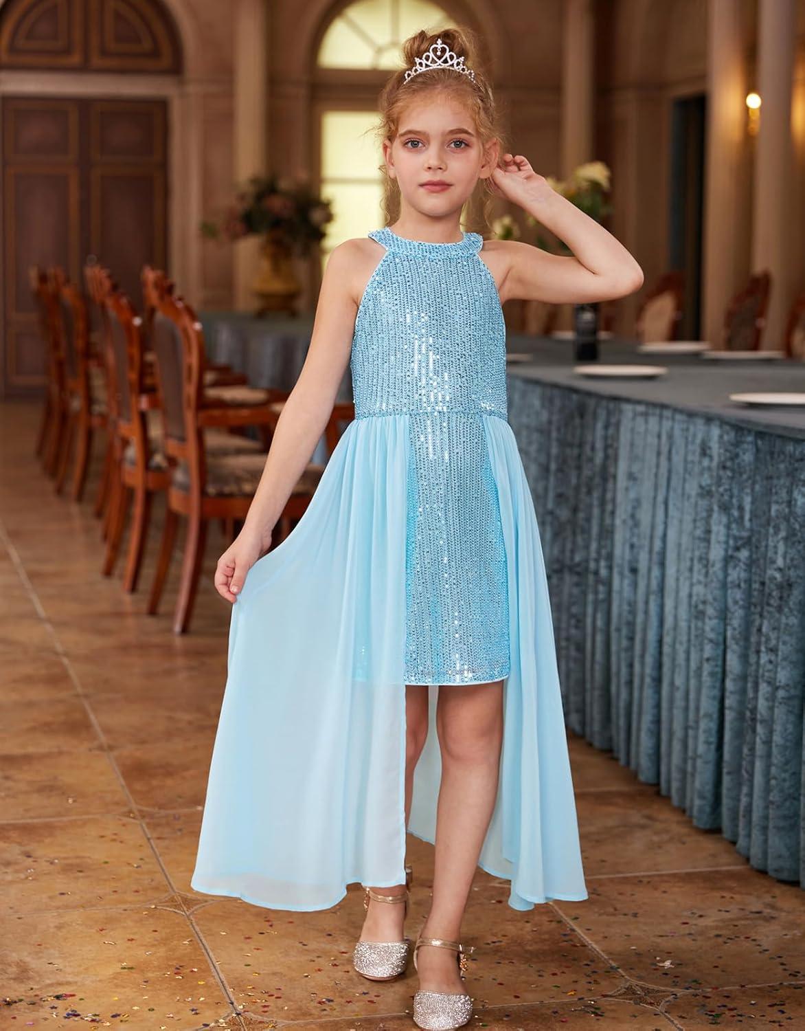 imageGRACE KARIN Girls Halter Neck Sequin Dress 614Y Kids Fancy Formal Party Christmas Sparkly Pageant Birthday DressesBlue