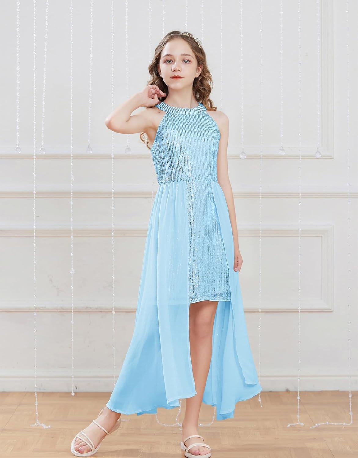 imageGRACE KARIN Girls Halter Neck Sequin Dress 614Y Kids Fancy Formal Party Christmas Sparkly Pageant Birthday DressesBlue