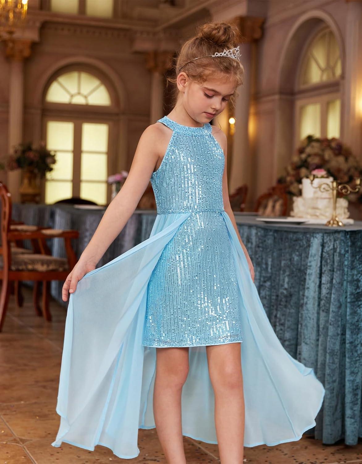 imageGRACE KARIN Girls Halter Neck Sequin Dress 614Y Kids Fancy Formal Party Christmas Sparkly Pageant Birthday DressesBlue