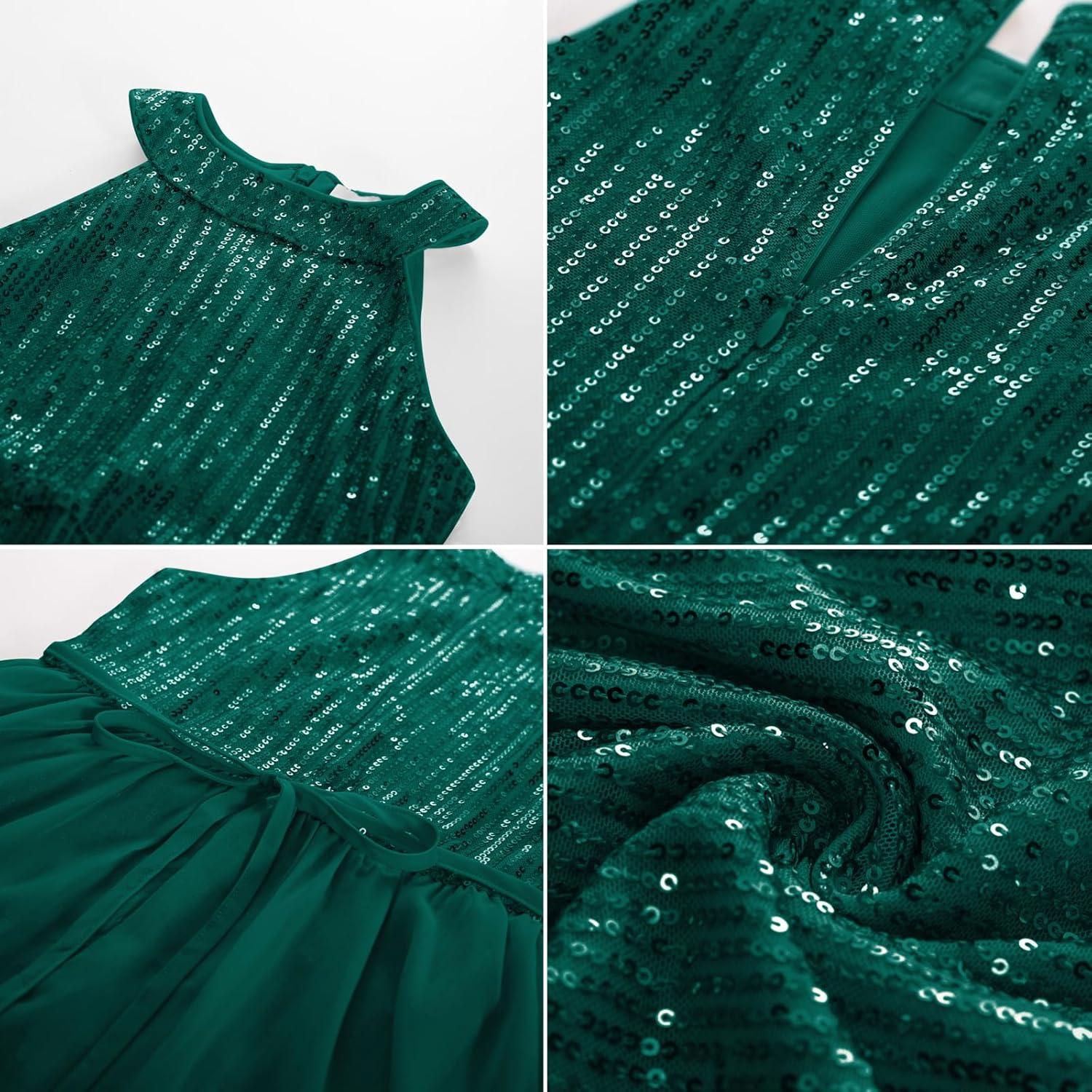 imageGRACE KARIN Girls Halter Neck Sequin Dress 614Y Kids Fancy Formal Party Christmas Sparkly Pageant Birthday DressesDark Green