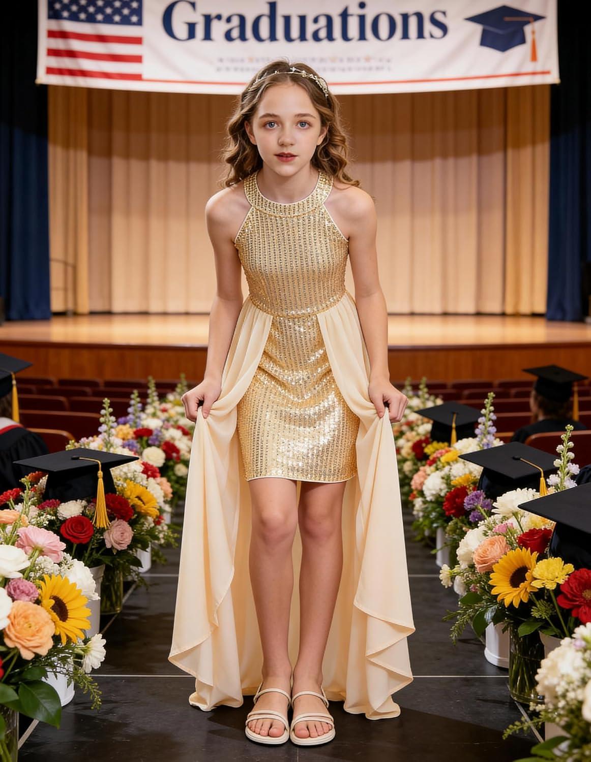 imageGRACE KARIN Girls Halter Neck Sequin Dress 614Y Kids Fancy Formal Party Christmas Sparkly Pageant Birthday DressesGold