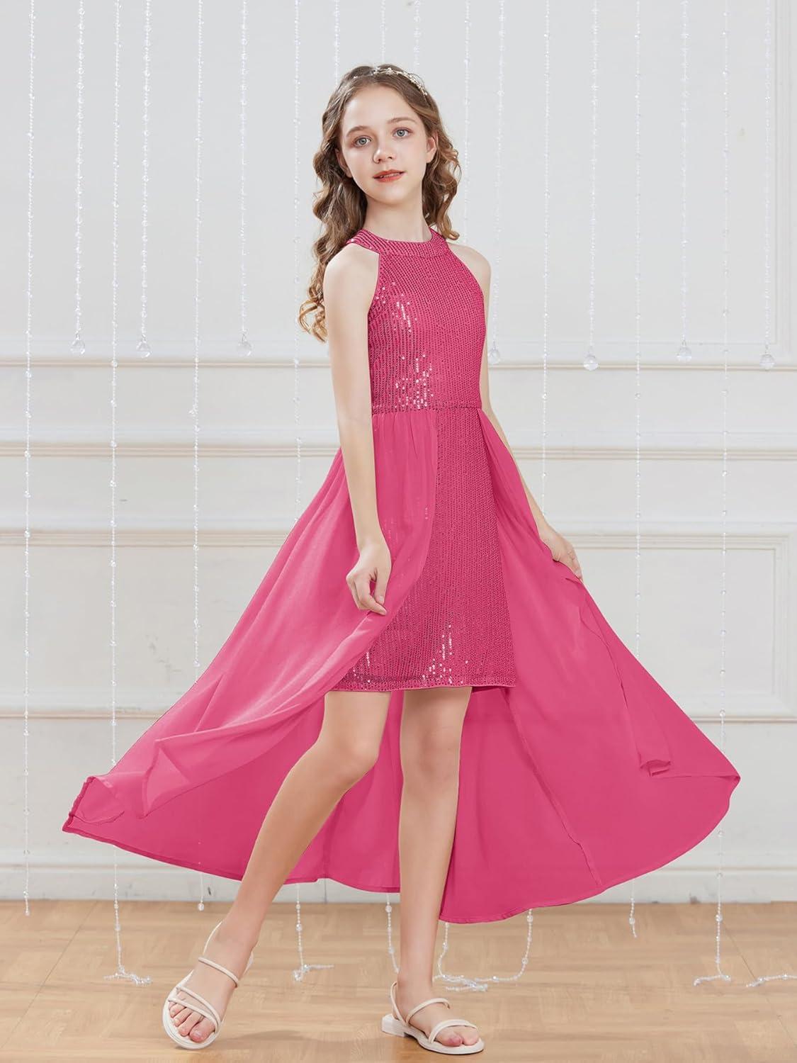 imageGRACE KARIN Girls Halter Neck Sequin Dress 614Y Kids Fancy Formal Party Christmas Sparkly Pageant Birthday DressesHot Pink