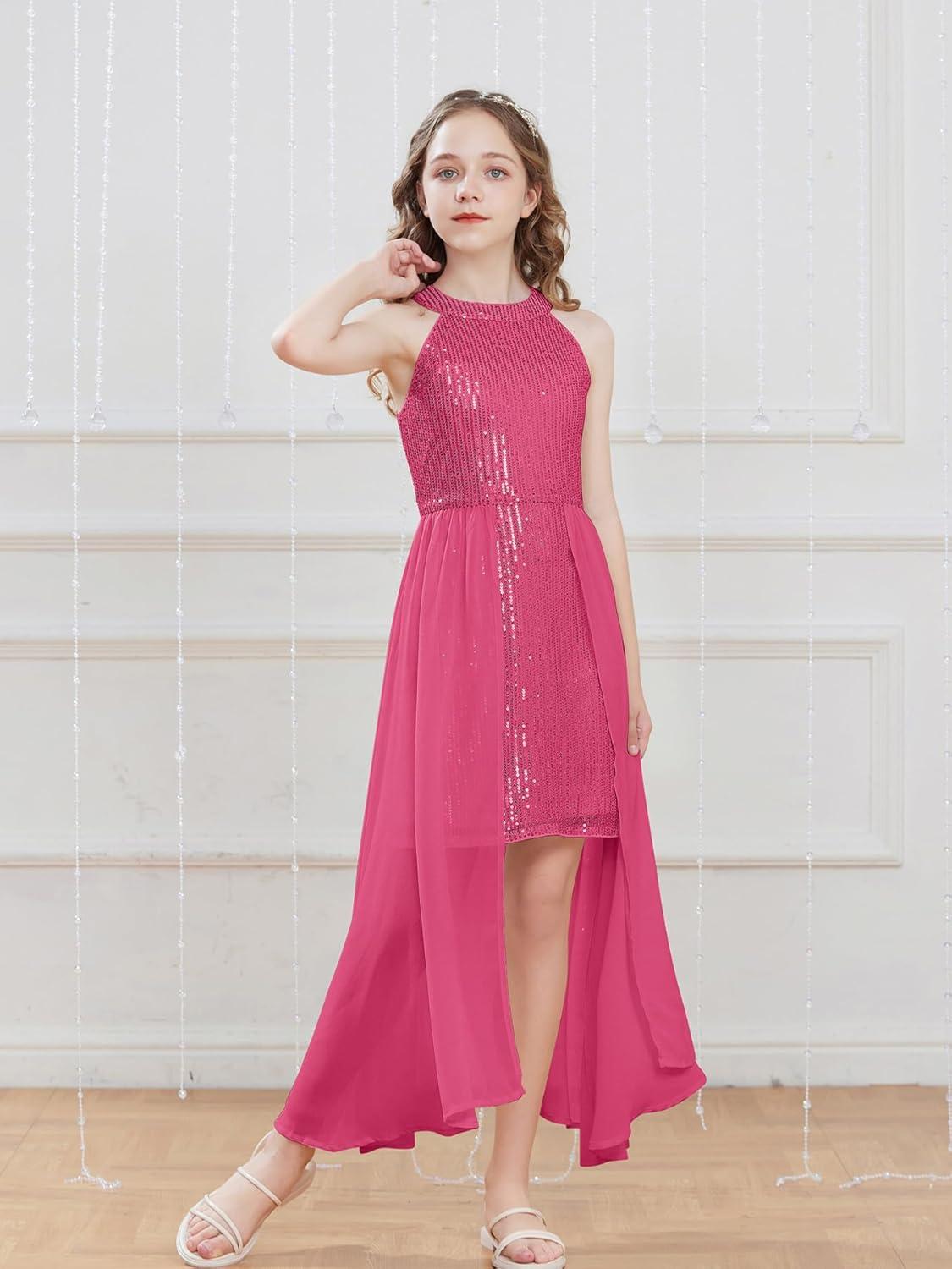 imageGRACE KARIN Girls Halter Neck Sequin Dress 614Y Kids Fancy Formal Party Christmas Sparkly Pageant Birthday DressesHot Pink