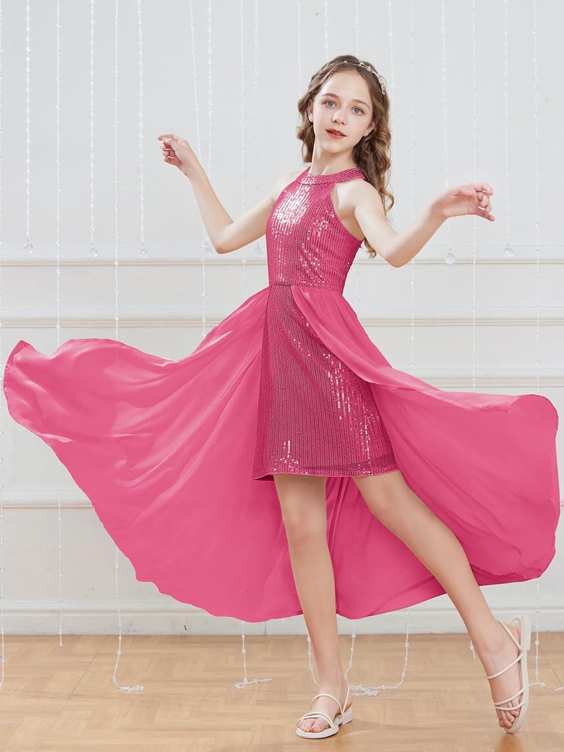 imageGRACE KARIN Girls Halter Neck Sequin Dress 614Y Kids Fancy Formal Party Christmas Sparkly Pageant Birthday DressesHot Pink