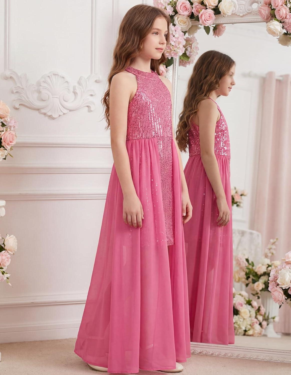 imageGRACE KARIN Girls Halter Neck Sequin Dress 614Y Kids Fancy Formal Party Christmas Sparkly Pageant Birthday DressesHot Pink