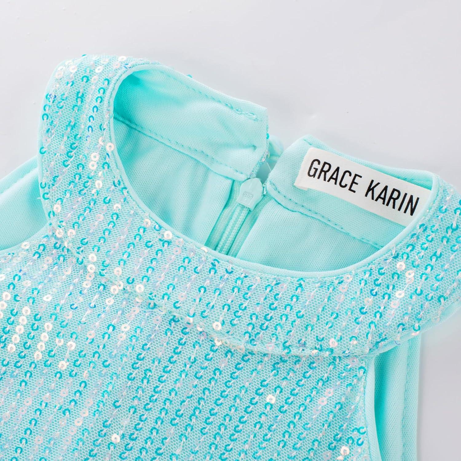 imageGRACE KARIN Girls Halter Neck Sequin Dress 614Y Kids Fancy Formal Party Christmas Sparkly Pageant Birthday DressesLight Blue