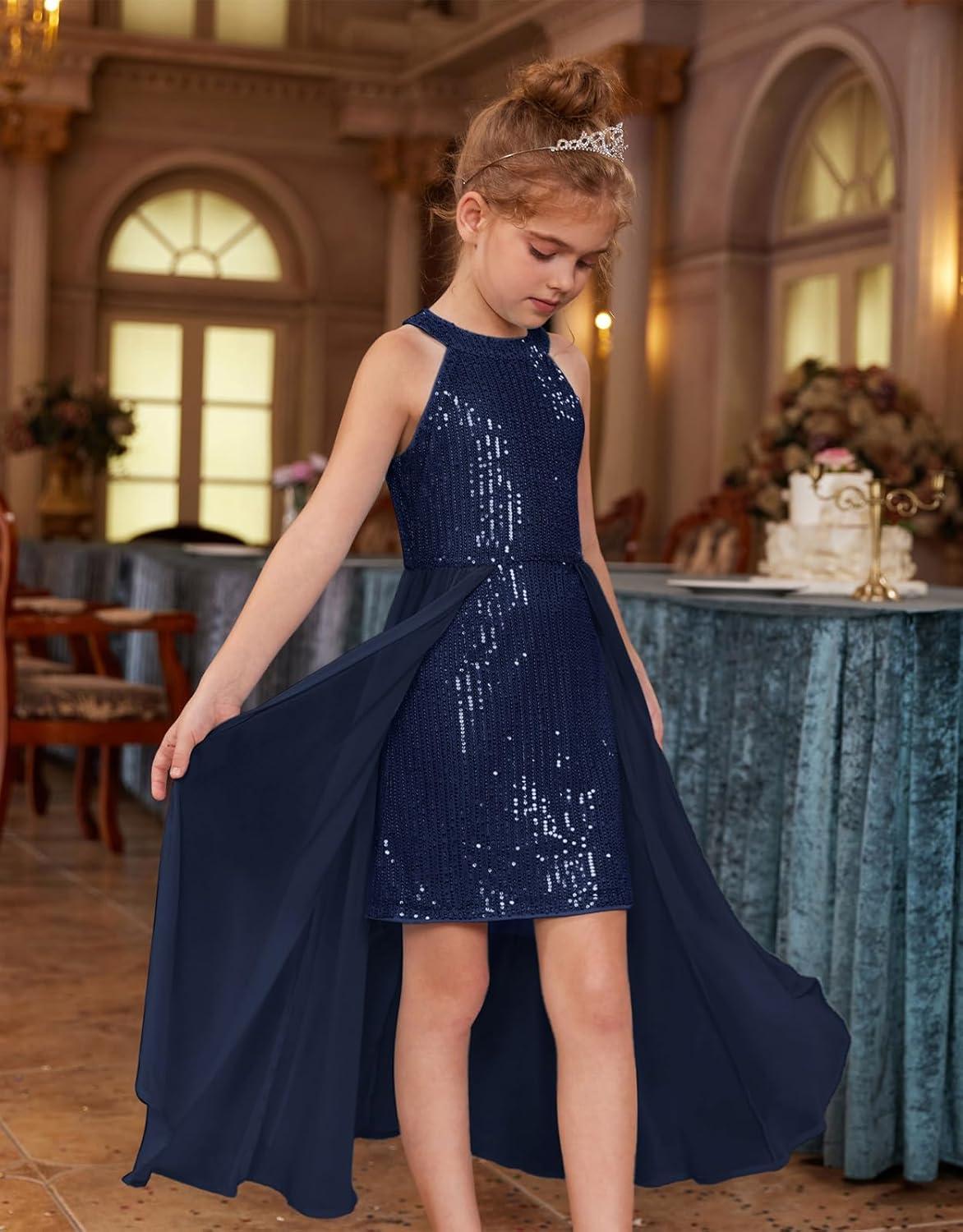 imageGRACE KARIN Girls Halter Neck Sequin Dress 614Y Kids Fancy Formal Party Christmas Sparkly Pageant Birthday DressesNavy Blue