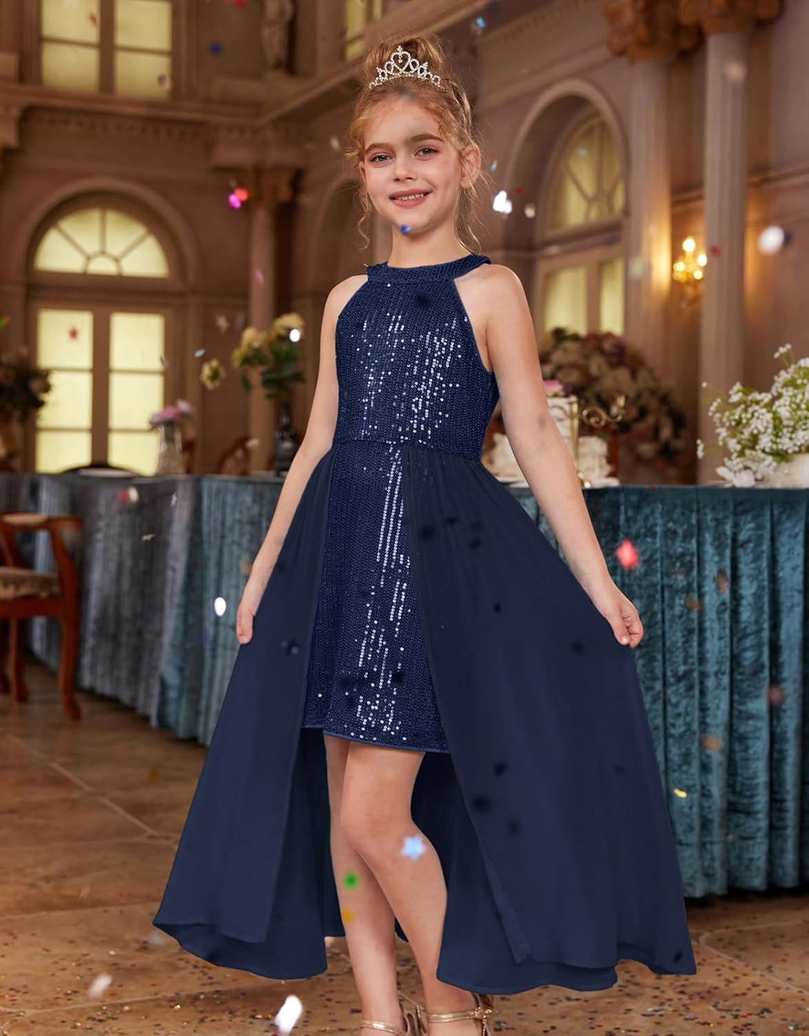 imageGRACE KARIN Girls Halter Neck Sequin Dress 614Y Kids Fancy Formal Party Christmas Sparkly Pageant Birthday DressesNavy Blue