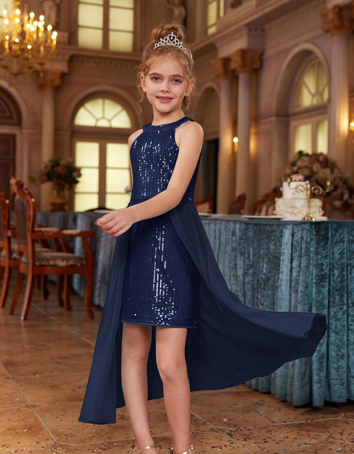 imageGRACE KARIN Girls Halter Neck Sequin Dress 614Y Kids Fancy Formal Party Christmas Sparkly Pageant Birthday DressesNavy Blue