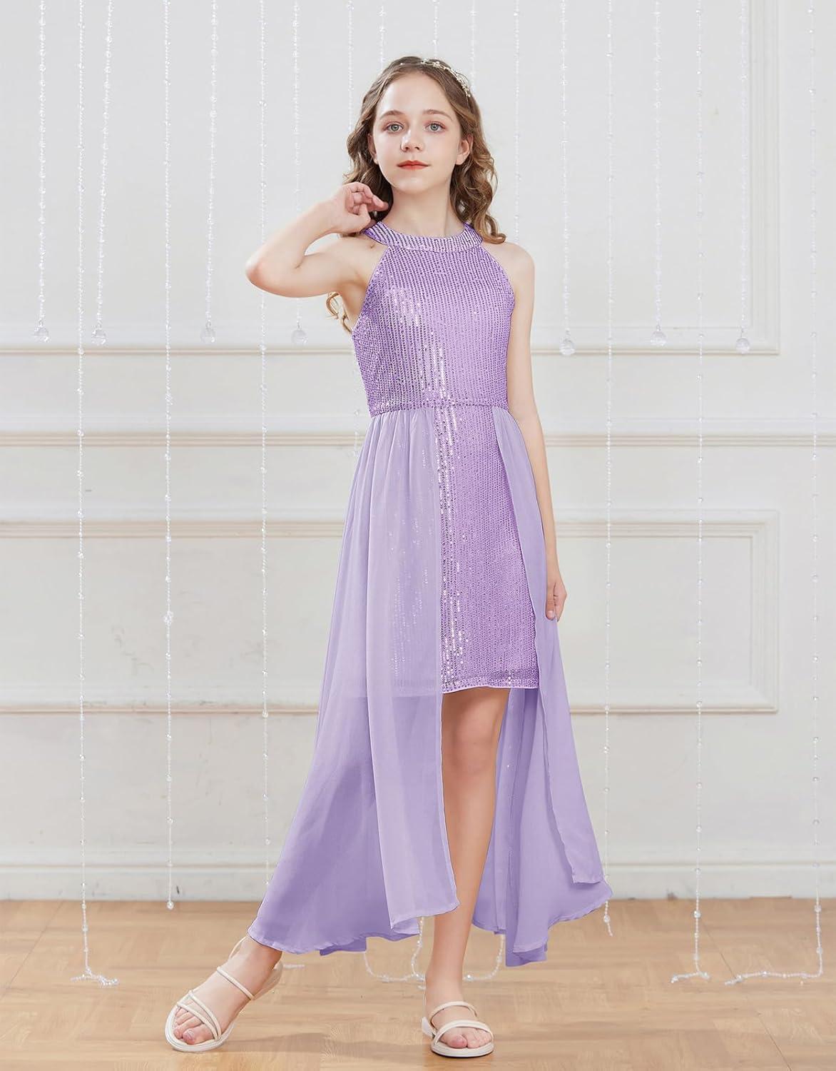 imageGRACE KARIN Girls Halter Neck Sequin Dress 614Y Kids Fancy Formal Party Christmas Sparkly Pageant Birthday DressesPurple