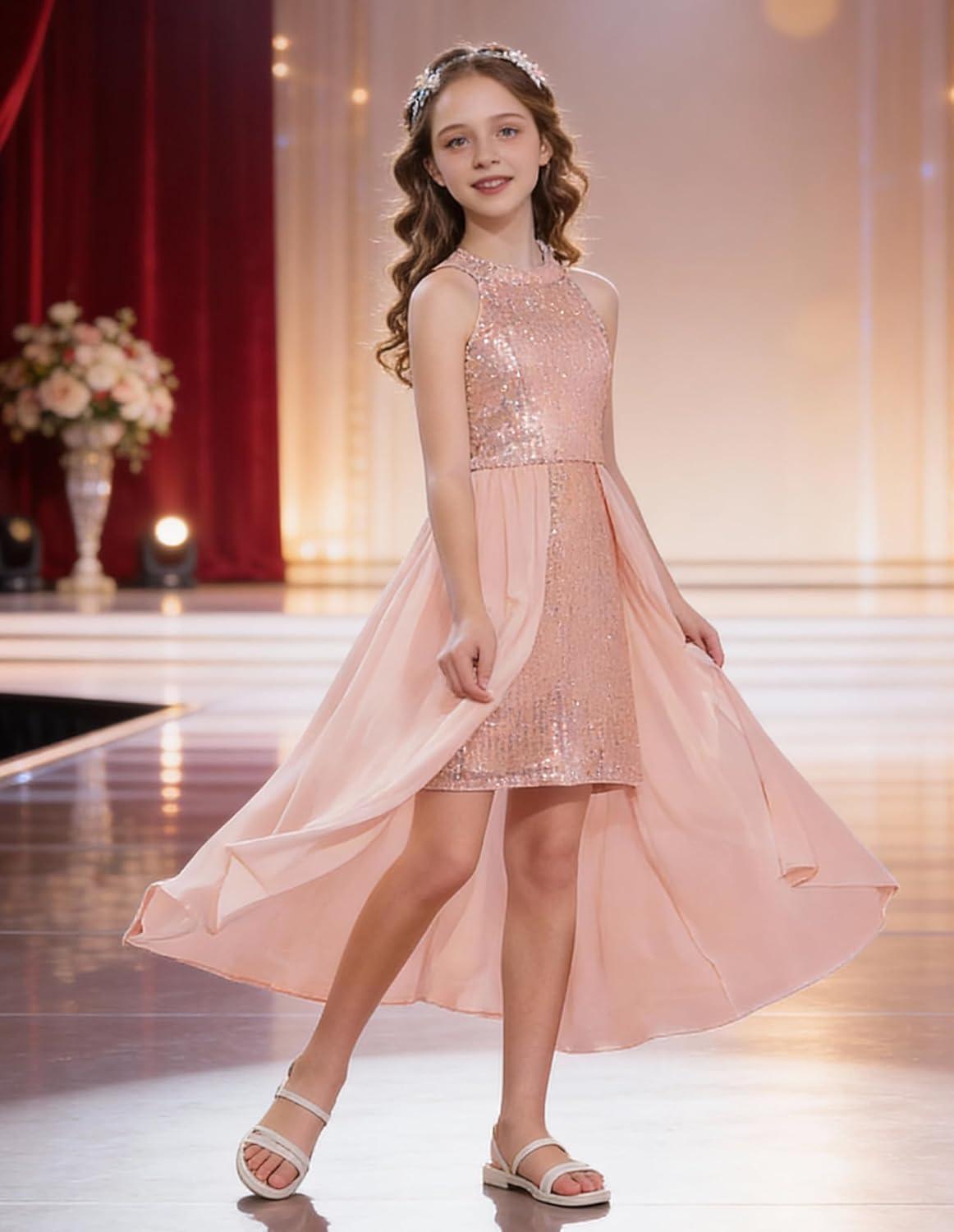 imageGRACE KARIN Girls Halter Neck Sequin Dress 614Y Kids Fancy Formal Party Christmas Sparkly Pageant Birthday DressesRose Gold