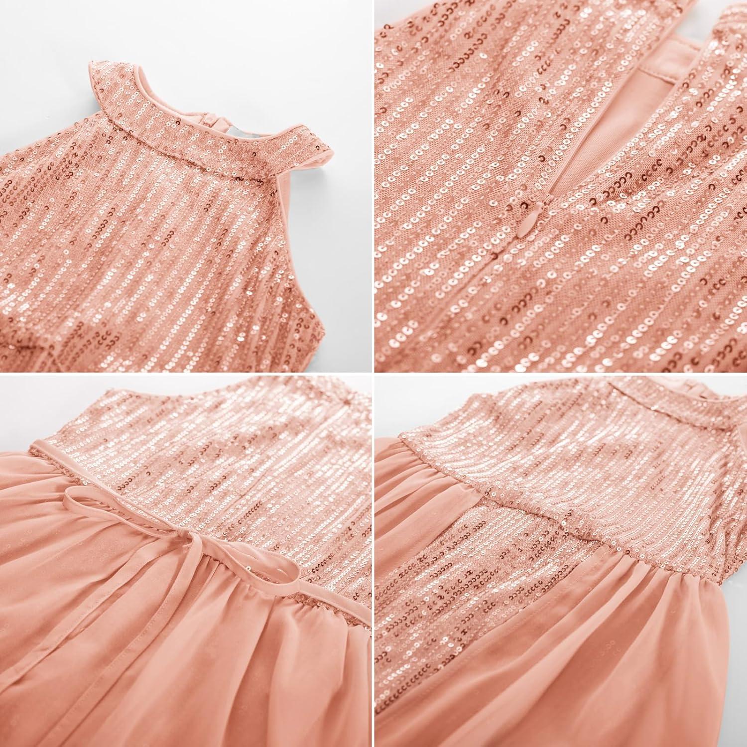 imageGRACE KARIN Girls Halter Neck Sequin Dress 614Y Kids Fancy Formal Party Christmas Sparkly Pageant Birthday DressesRose Gold