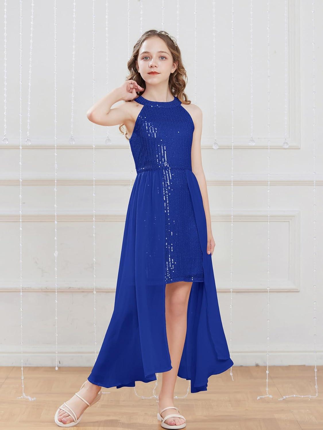 imageGRACE KARIN Girls Halter Neck Sequin Dress 614Y Kids Fancy Formal Party Christmas Sparkly Pageant Birthday DressesRoyal Blue