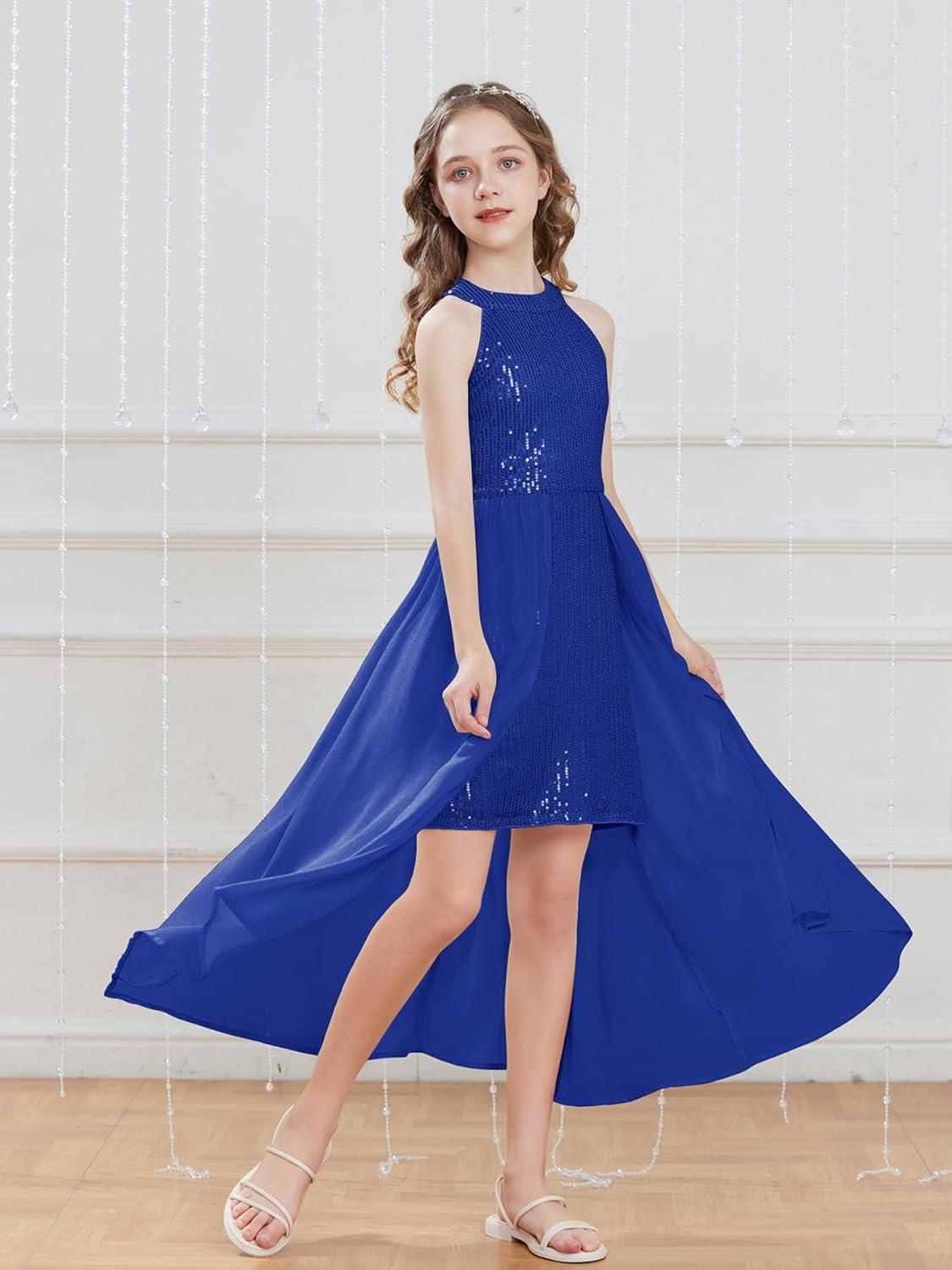 imageGRACE KARIN Girls Halter Neck Sequin Dress 614Y Kids Fancy Formal Party Christmas Sparkly Pageant Birthday DressesRoyal Blue