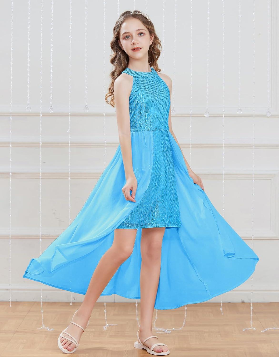 imageGRACE KARIN Girls Halter Neck Sequin Dress 614Y Kids Fancy Formal Party Christmas Sparkly Pageant Birthday DressesSky Blue