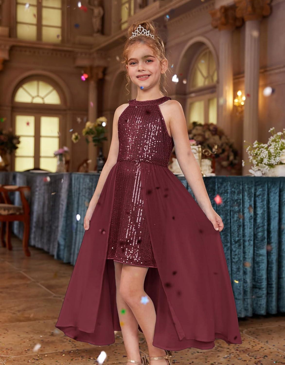 imageGRACE KARIN Girls Halter Neck Sequin Dress 614Y Kids Fancy Formal Party Christmas Sparkly Pageant Birthday DressesWine Red