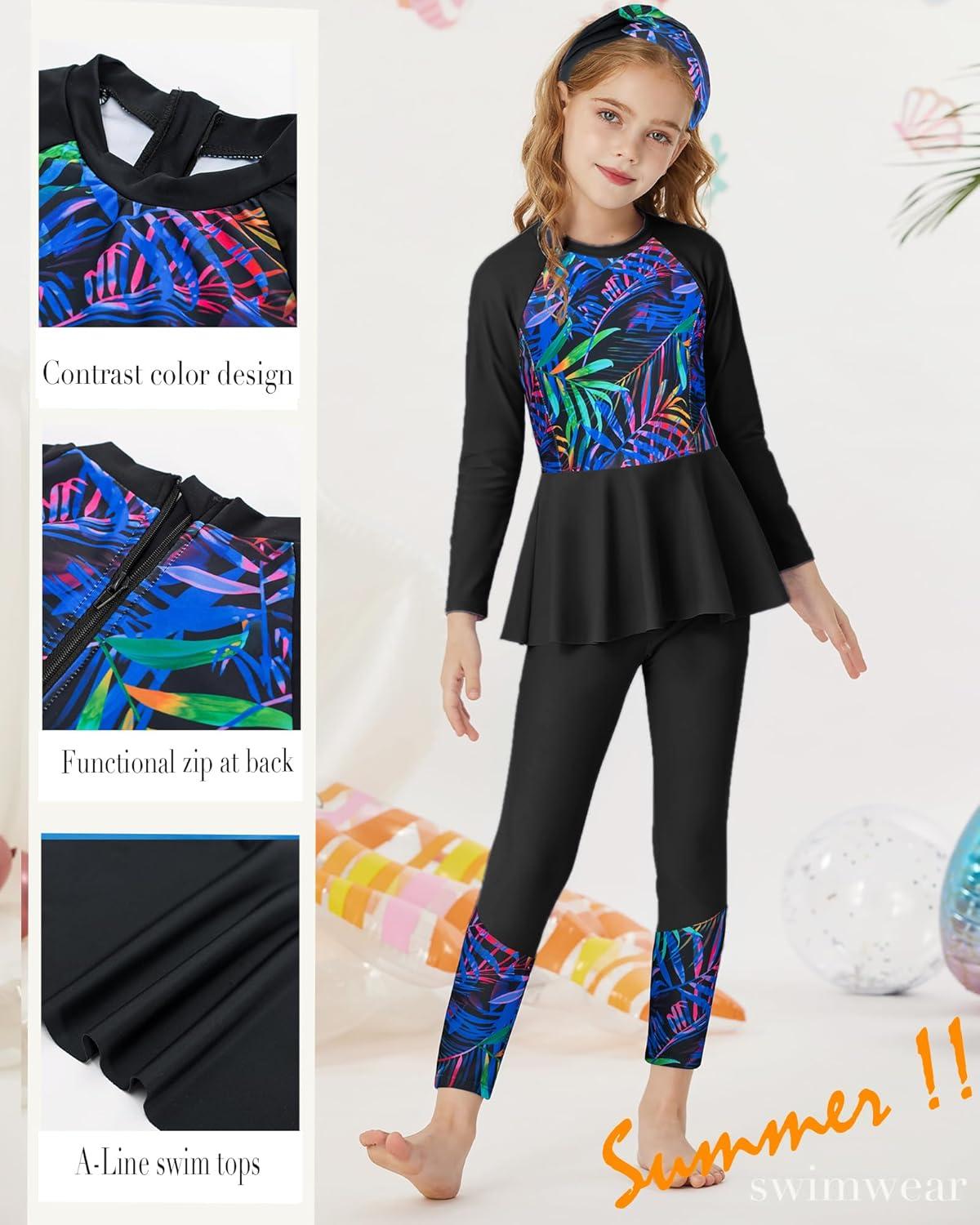 imageGRACE KARIN Girls Long Sleeve Swimsuit Mermaid Bathing Suit Rash Guard Swimwear 4 Piece Size 512Blackcoconut