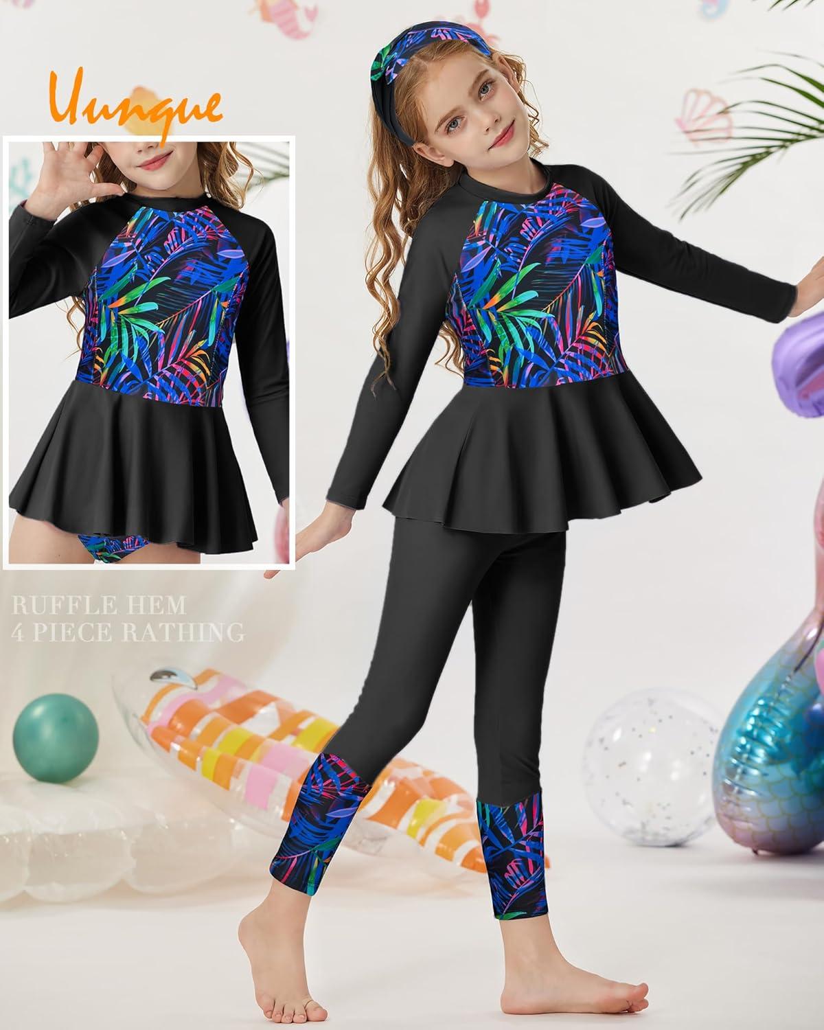 imageGRACE KARIN Girls Long Sleeve Swimsuit Mermaid Bathing Suit Rash Guard Swimwear 4 Piece Size 512Blackcoconut
