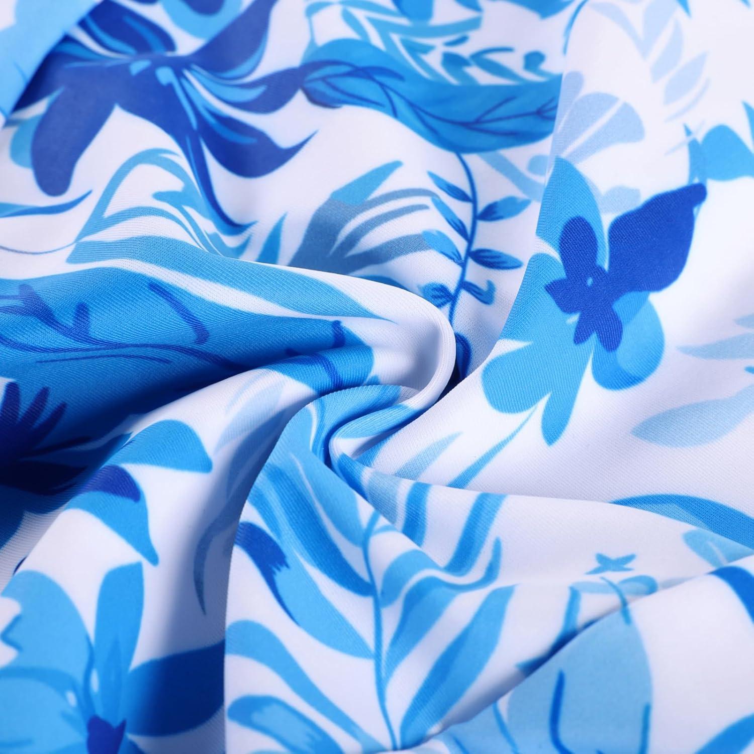 imageGRACE KARIN Girls Long Sleeve Swimsuit Mermaid Bathing Suit Rash Guard Swimwear 4 Piece Size 512Blue and White Leaves