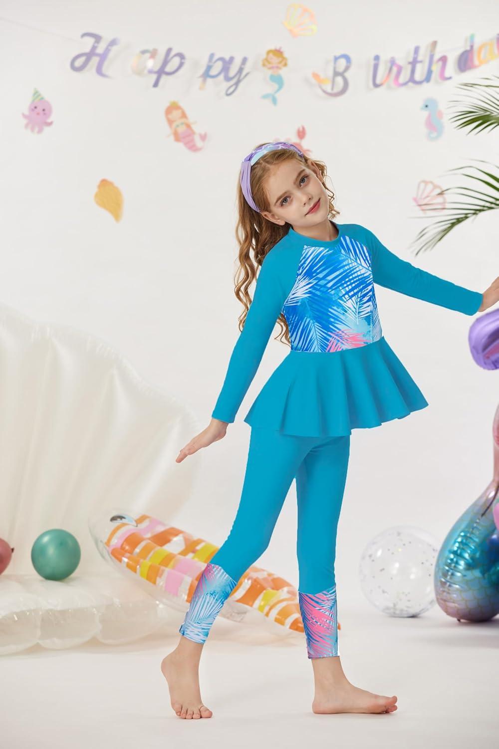 imageGRACE KARIN Girls Long Sleeve Swimsuit Mermaid Bathing Suit Rash Guard Swimwear 4 Piece Size 512Bluefeather