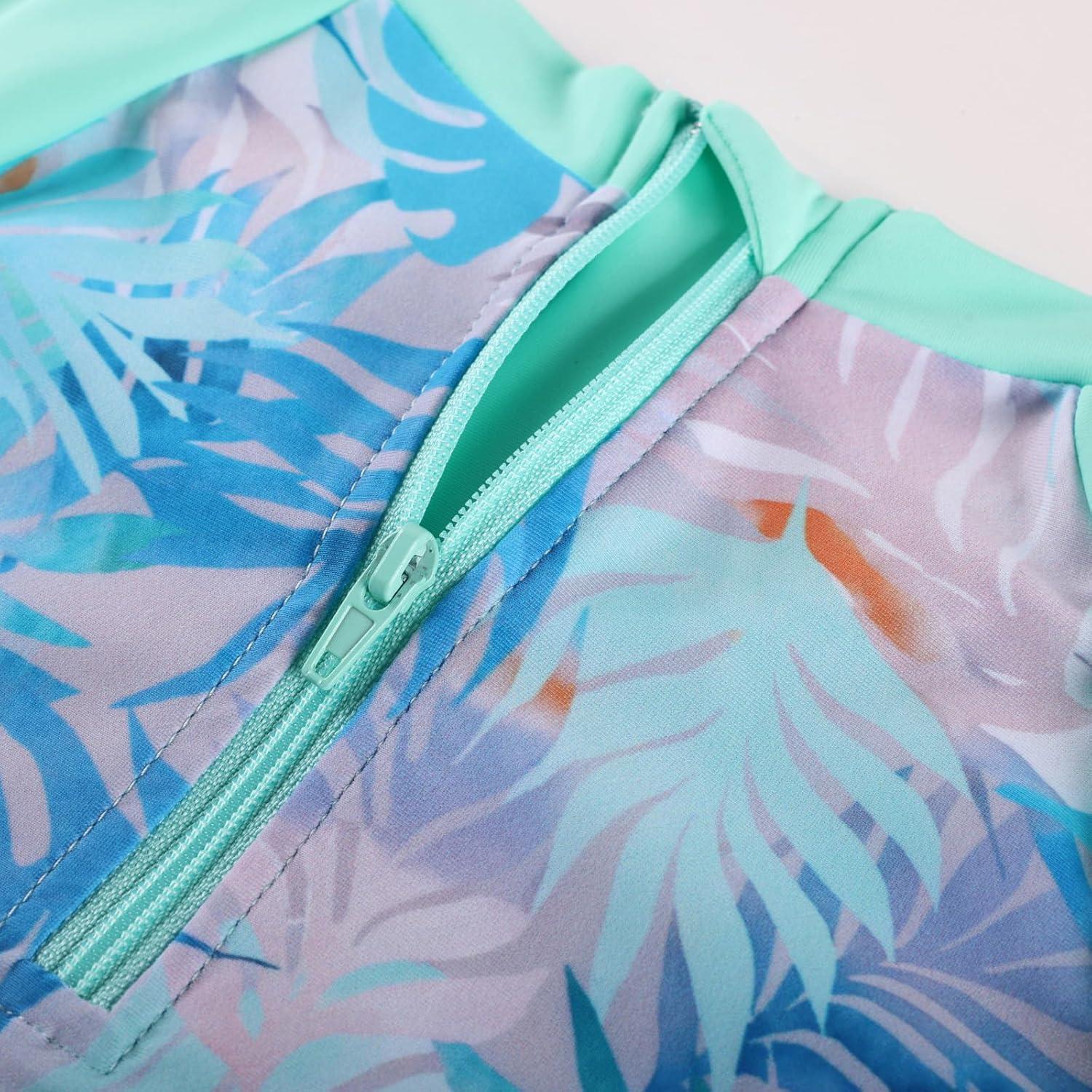 imageGRACE KARIN Girls Long Sleeve Swimsuit Mermaid Bathing Suit Rash Guard Swimwear 4 Piece Size 512Bluegreen Leaves