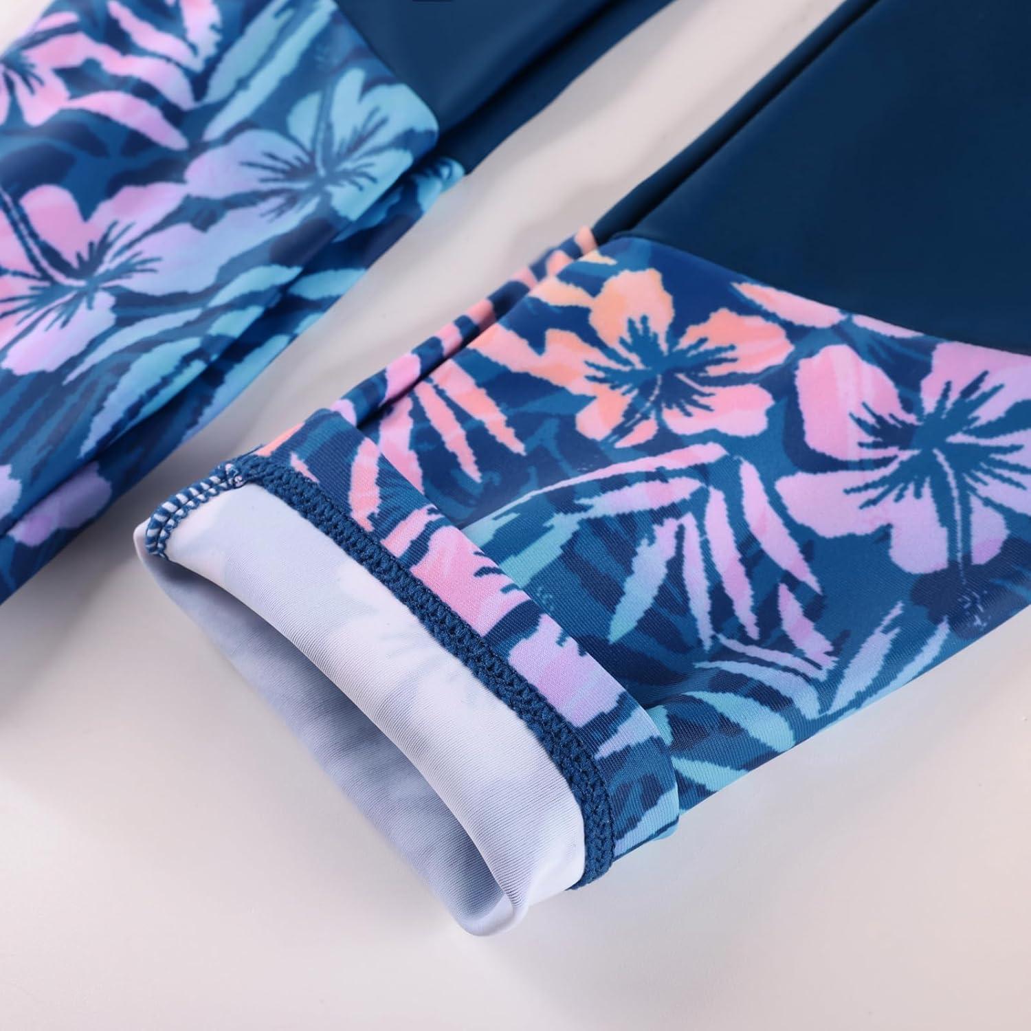 imageGRACE KARIN Girls Long Sleeve Swimsuit Mermaid Bathing Suit Rash Guard Swimwear 4 Piece Size 512Gradient Klein Bluefloral
