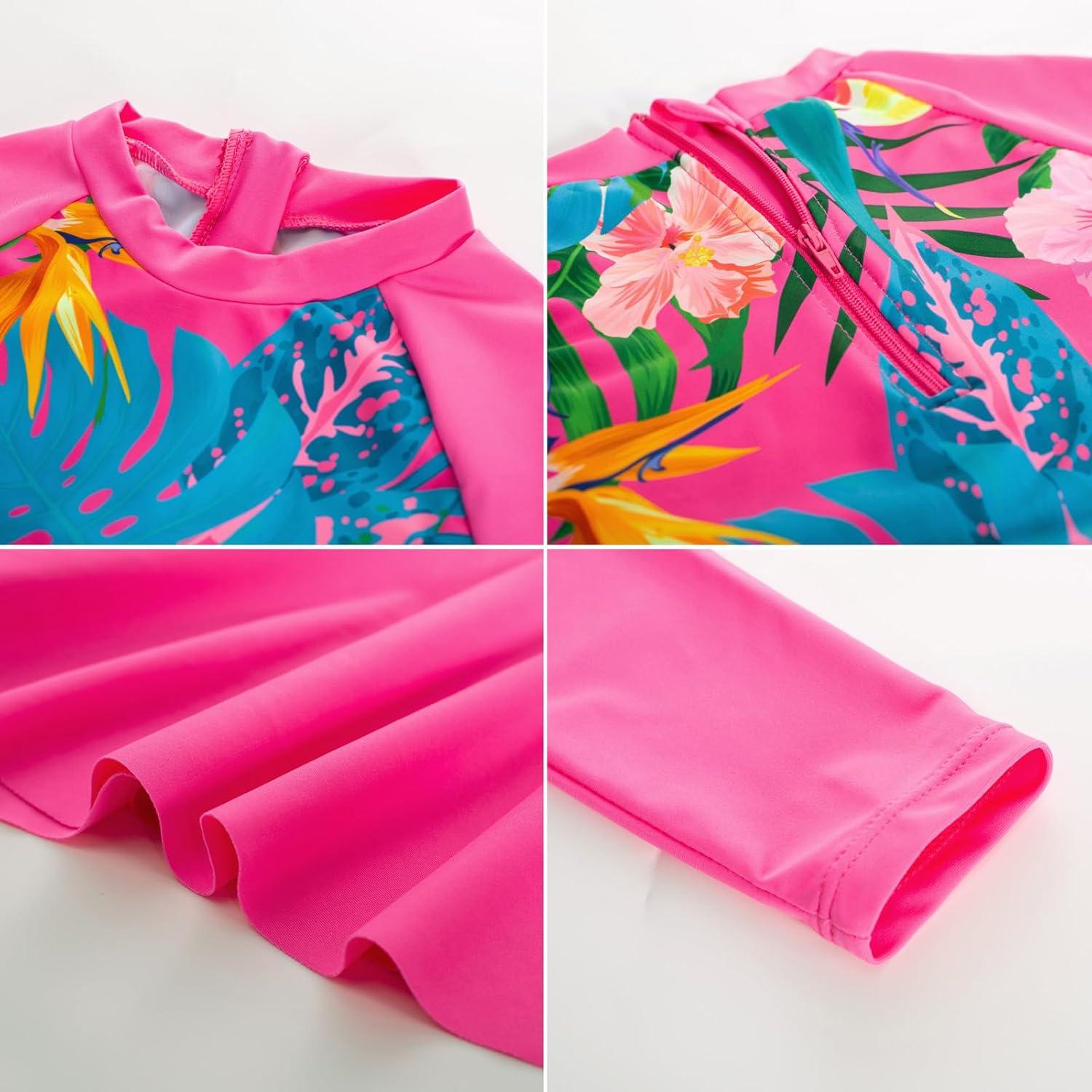imageGRACE KARIN Girls Long Sleeve Swimsuit Mermaid Bathing Suit Rash Guard Swimwear 4 Piece Size 512Hot Pink
