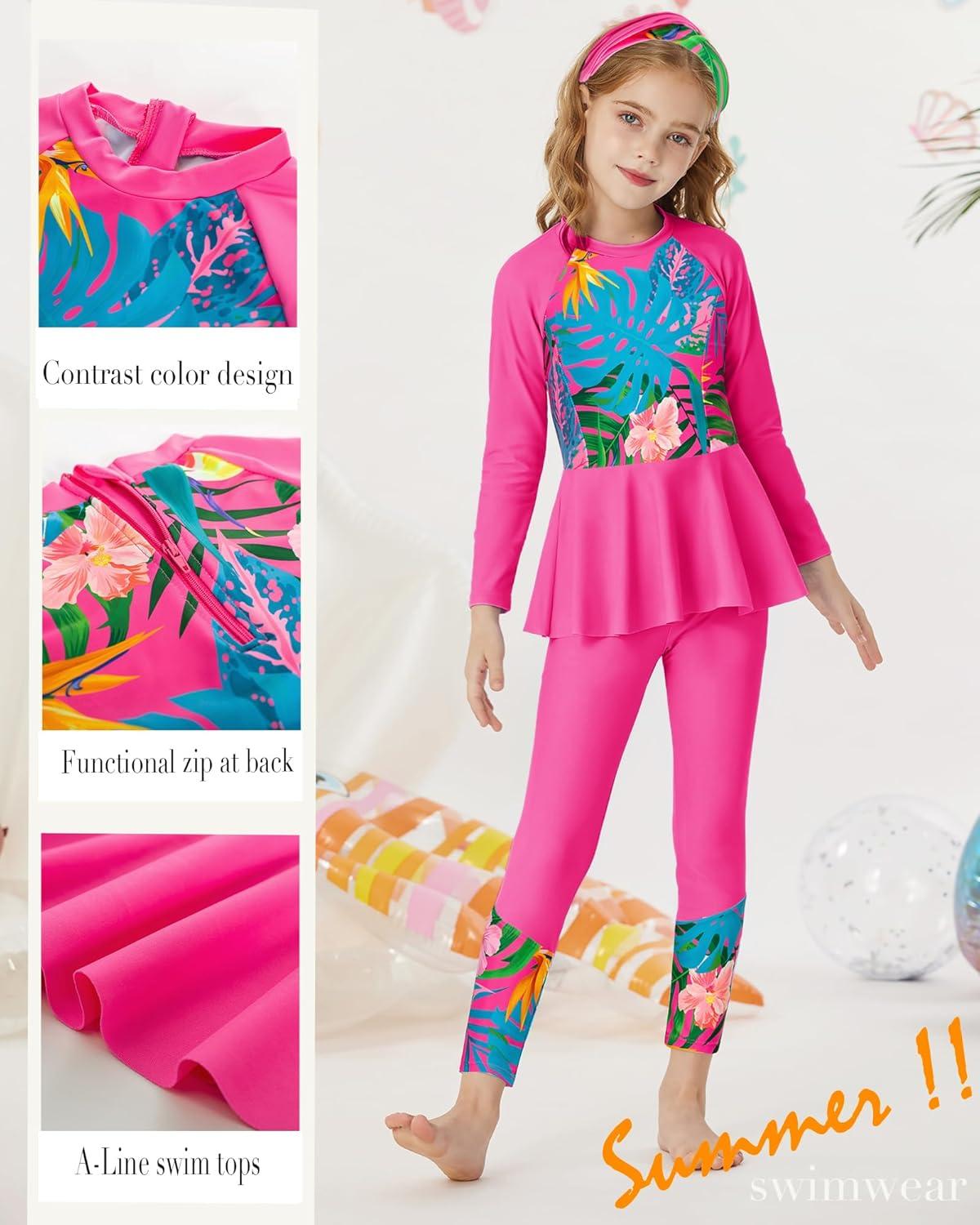 imageGRACE KARIN Girls Long Sleeve Swimsuit Mermaid Bathing Suit Rash Guard Swimwear 4 Piece Size 512Hot Pink