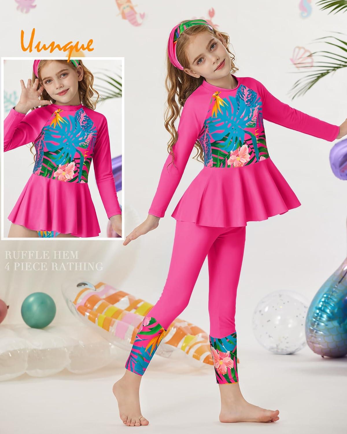 imageGRACE KARIN Girls Long Sleeve Swimsuit Mermaid Bathing Suit Rash Guard Swimwear 4 Piece Size 512Hot Pink