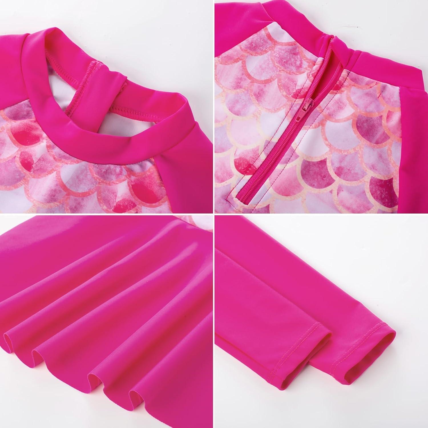 imageGRACE KARIN Girls Long Sleeve Swimsuit Mermaid Bathing Suit Rash Guard Swimwear 4 Piece Size 512Hot Pinkmermaid